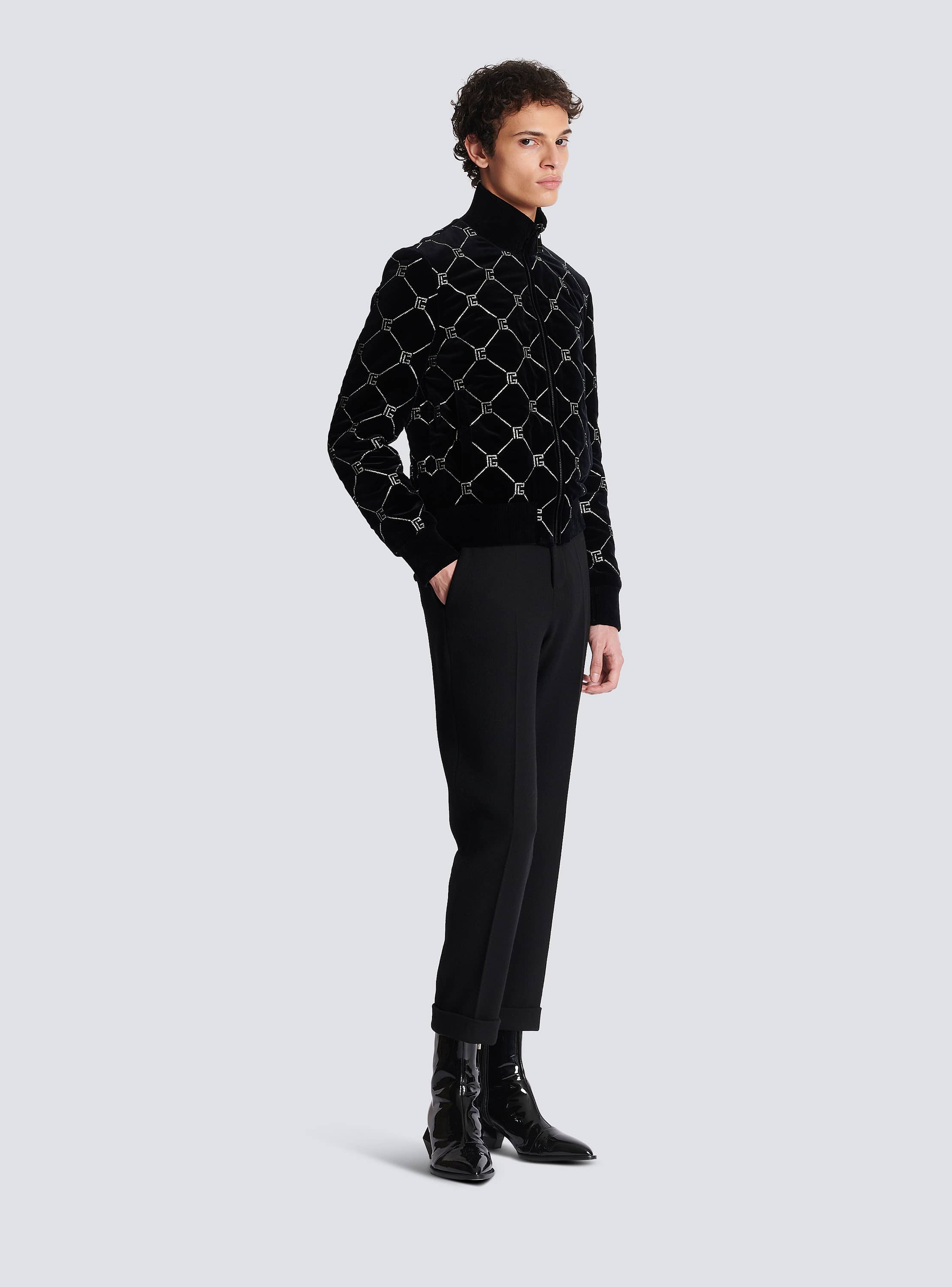 ★BALMAIN★シグネチャー フード Quilted rhinestone bomber jacket - Men | BALMAIN
