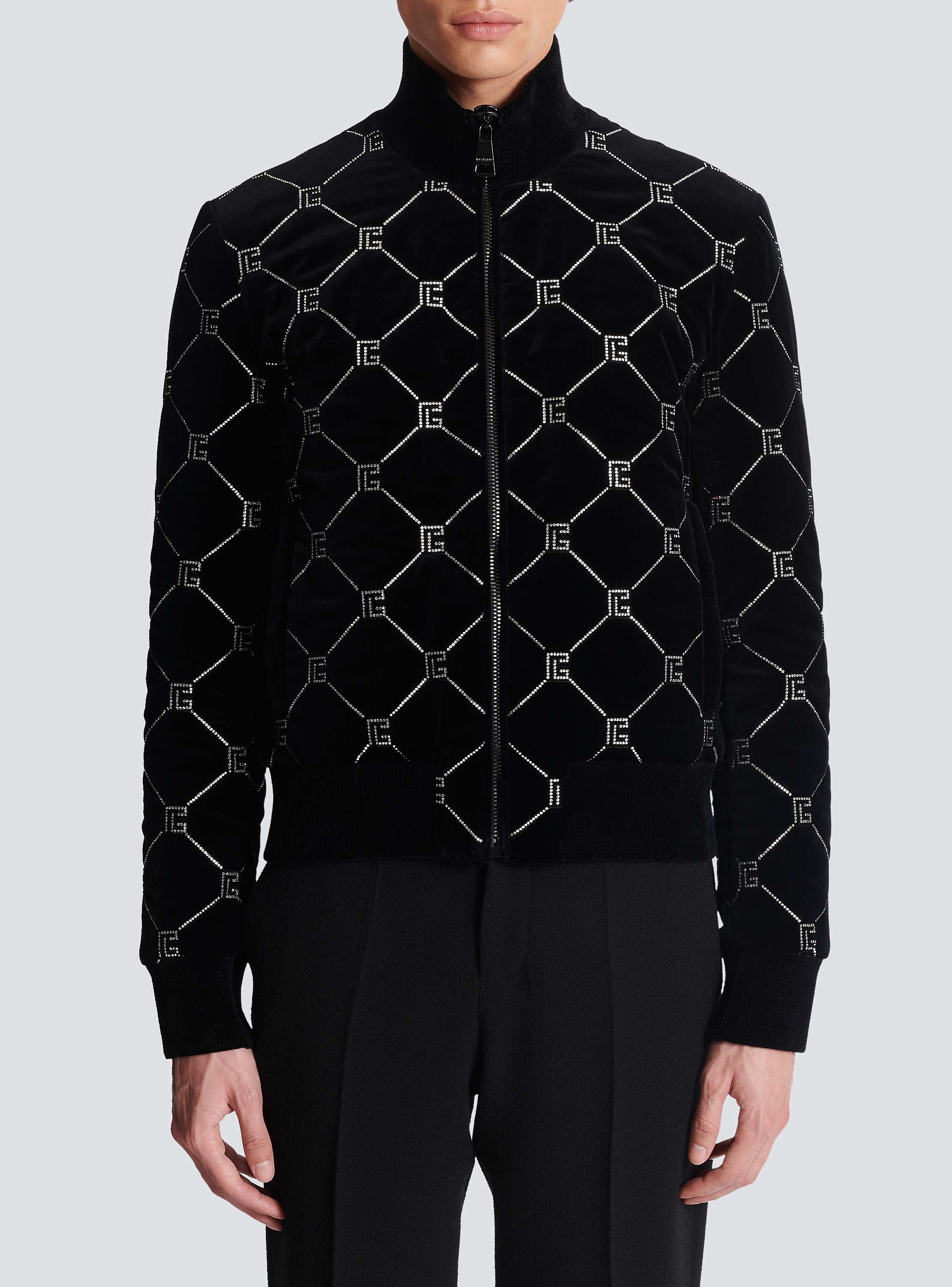 Quilted rhinestone bomber jacket silver silver - Men | BALMAIN