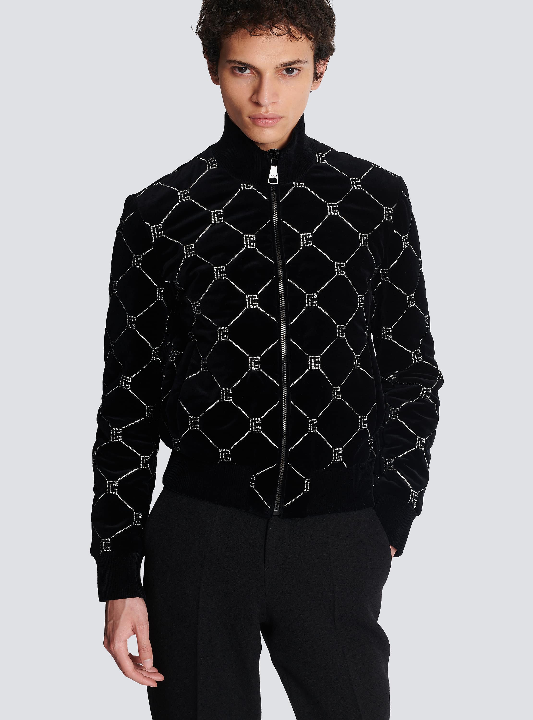 Velvet jacket with embroidered collar black - Men | BALMAIN