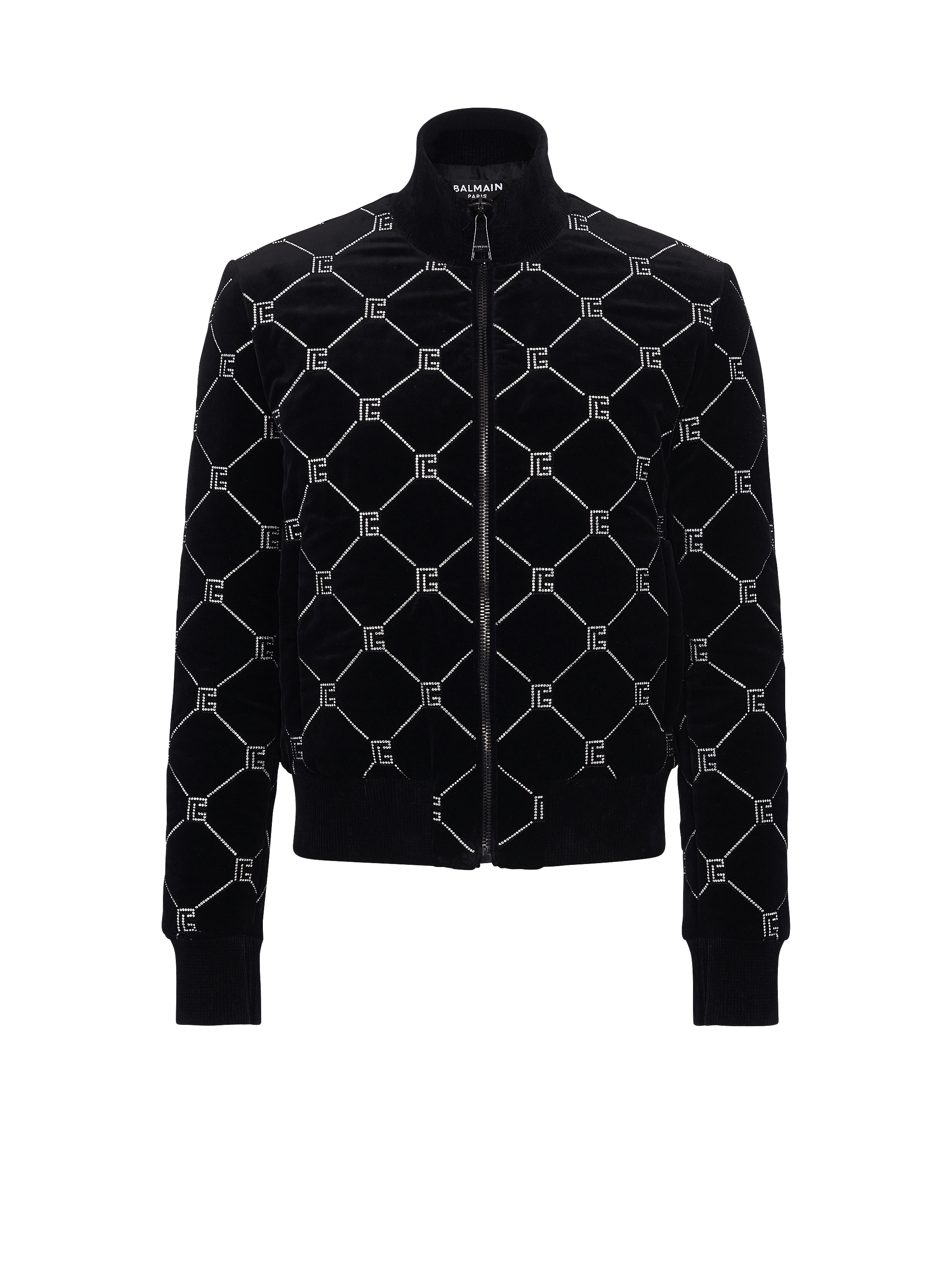 Quilted rhinestone bomber jacket