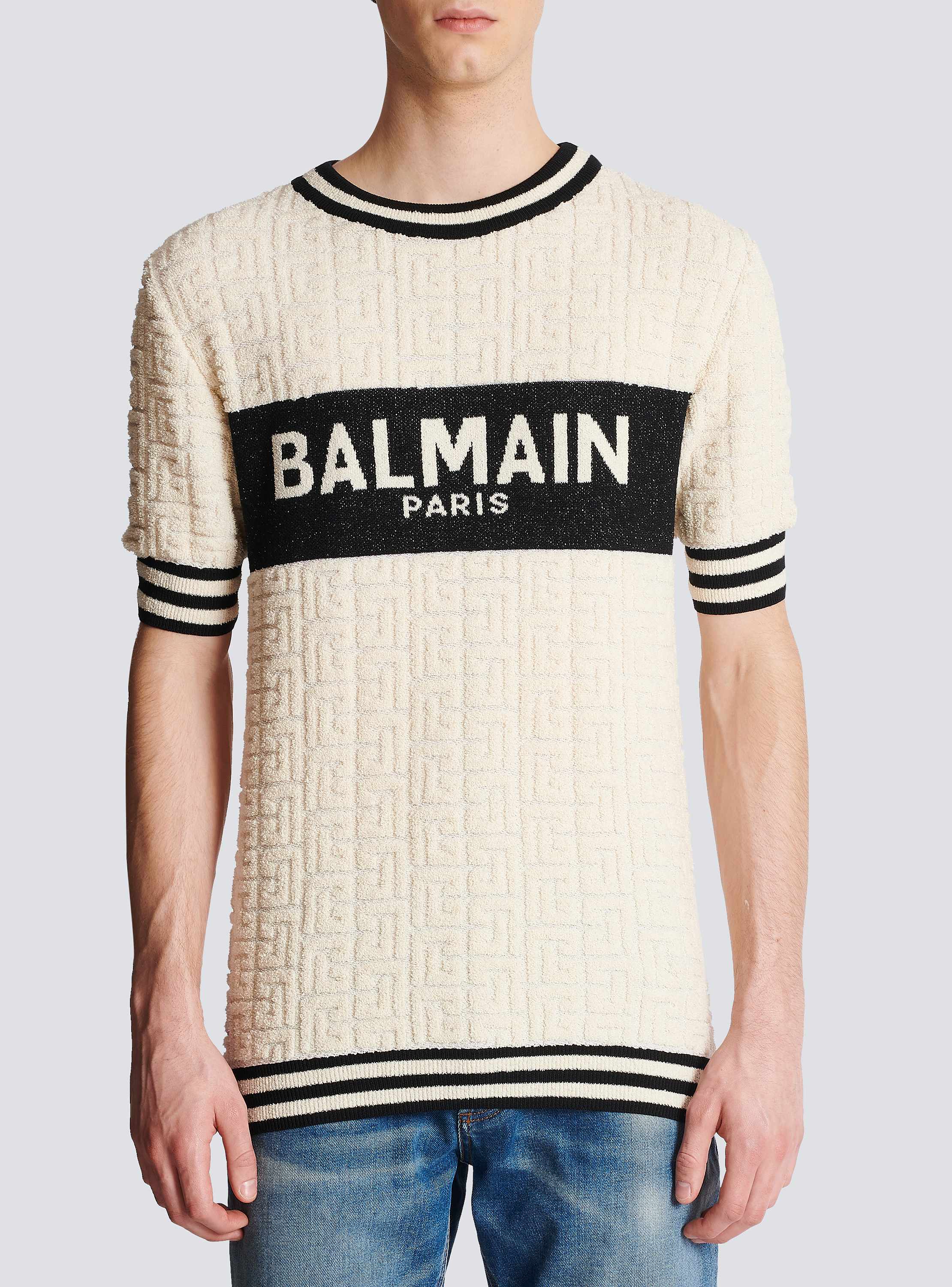 【関税＆送料込み】Balmain Black And White Crewneck T-Shirt Embroidered Balmain Letter T-shirt - Men | BALMAIN