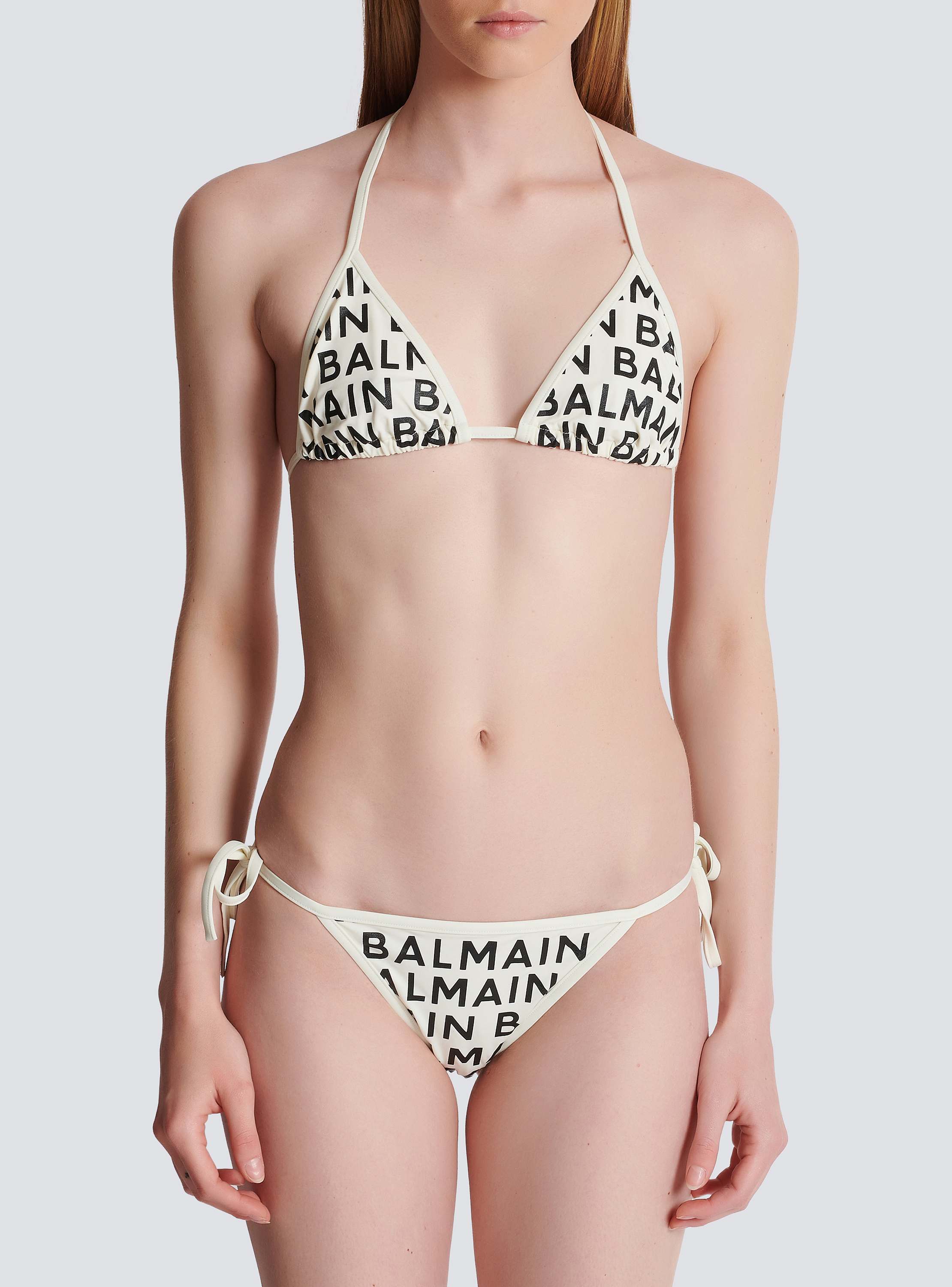 ビキニ Balmain Triangle Bikini With Subtle Check Pattern Balmain triangle bikini black - Women | BALMAIN
