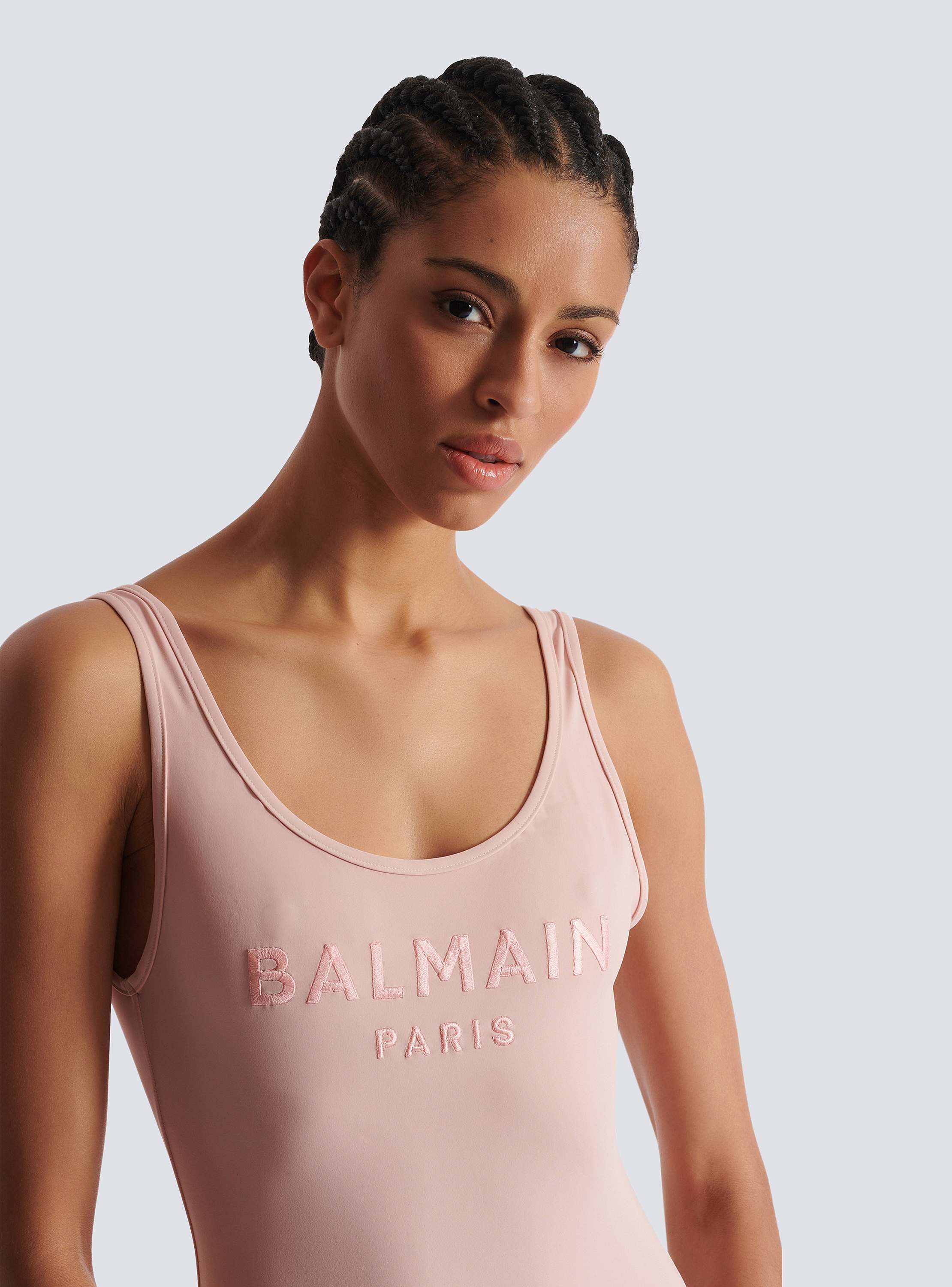 One-piece swimsuit with Balmain Paris embroidery pink One-piece swimsuit with Balmain Paris embroidery pink