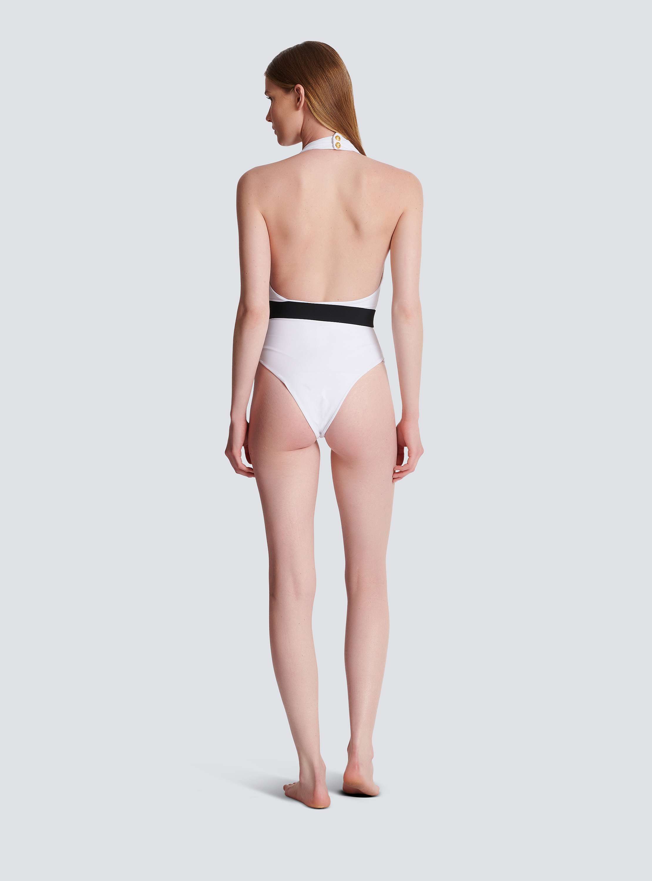 One-piece swimsuit with PB belt white - Women | BALMAIN One-piece swimsuit with PB belt white - Women | BALMAIN
