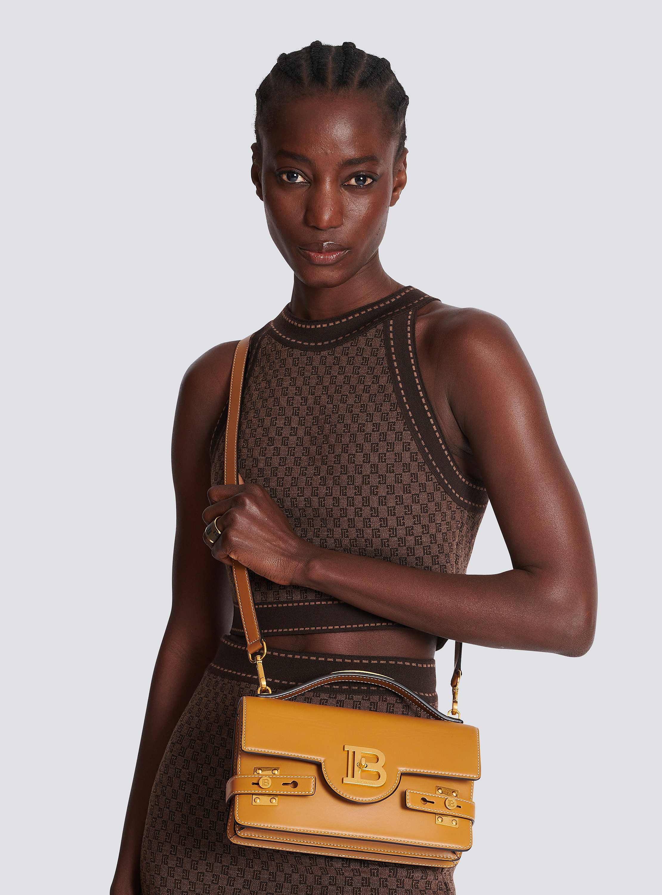 Smooth leather B-Buzz Shoulder 24 bag brown - Women | BALMAIN Smooth leather B-Buzz Shoulder 24 bag brown - Women | BALMAIN