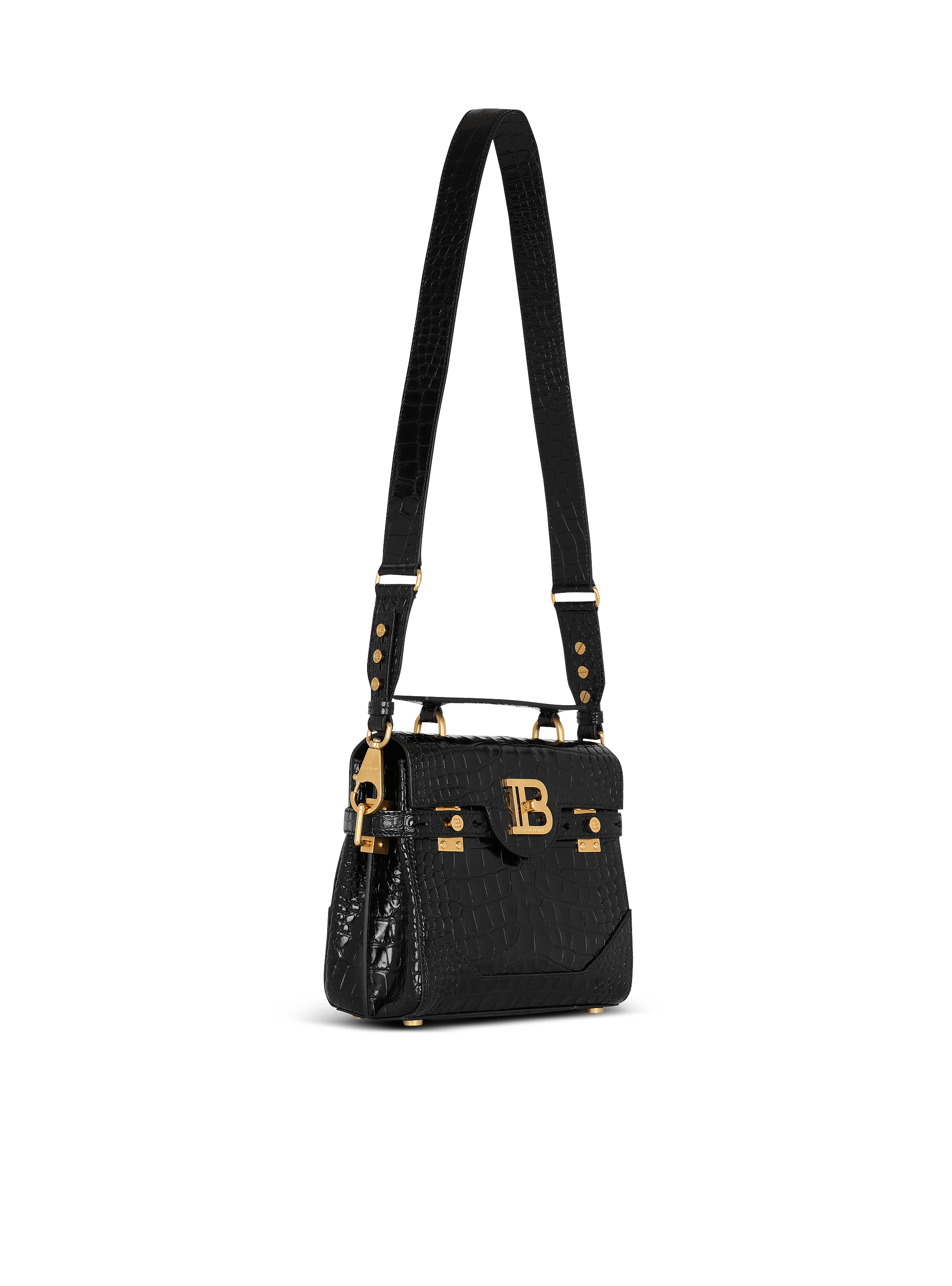 B-Buzz 23 bag in crocodile-print leather black - Women | BALMAIN
