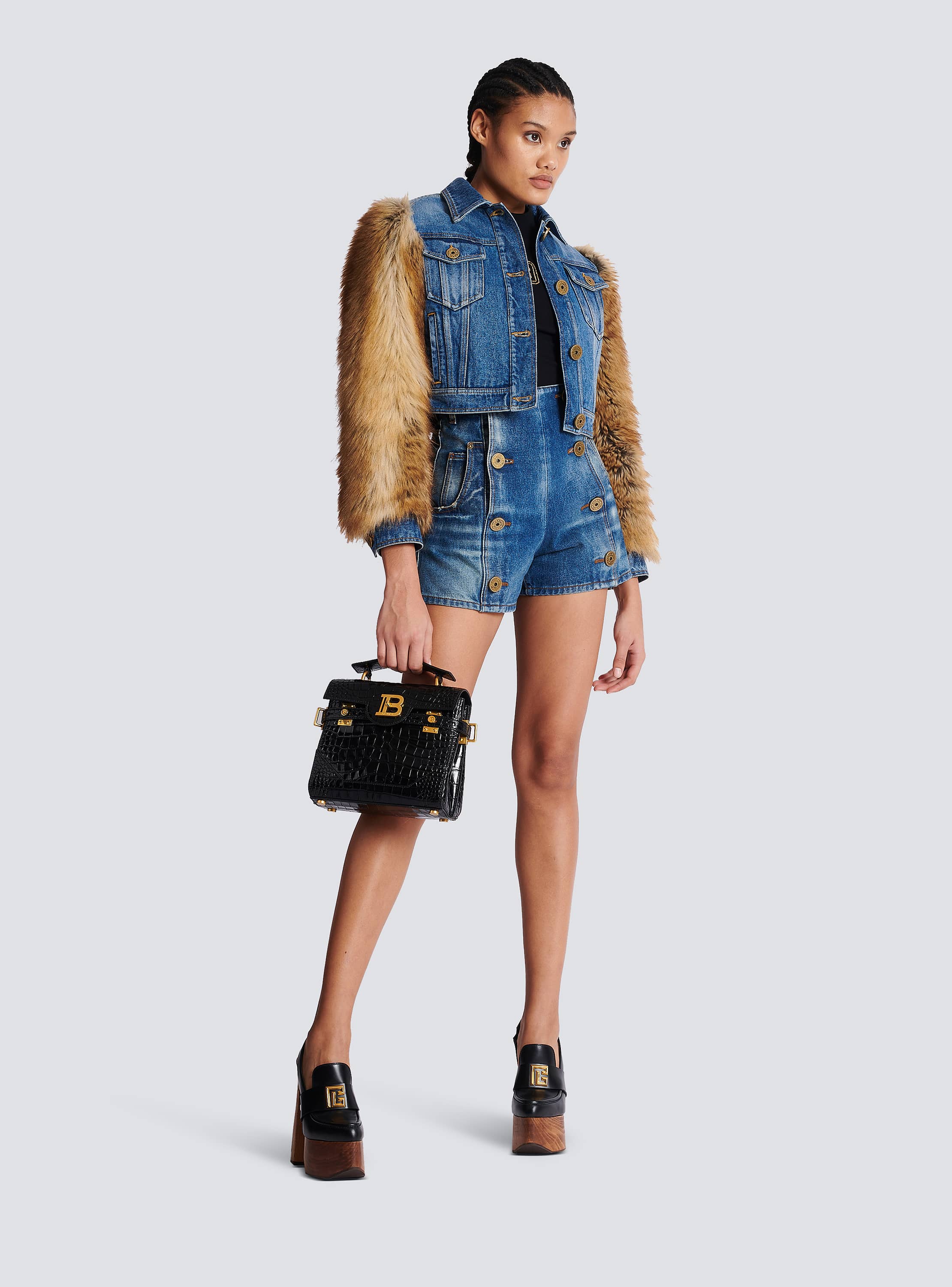 バルマン B-Buzz 23 ラフィア＆レザーポーチショルダー ブラック B-Buzz 23 quilted leather bag black black - Women | BALMAIN