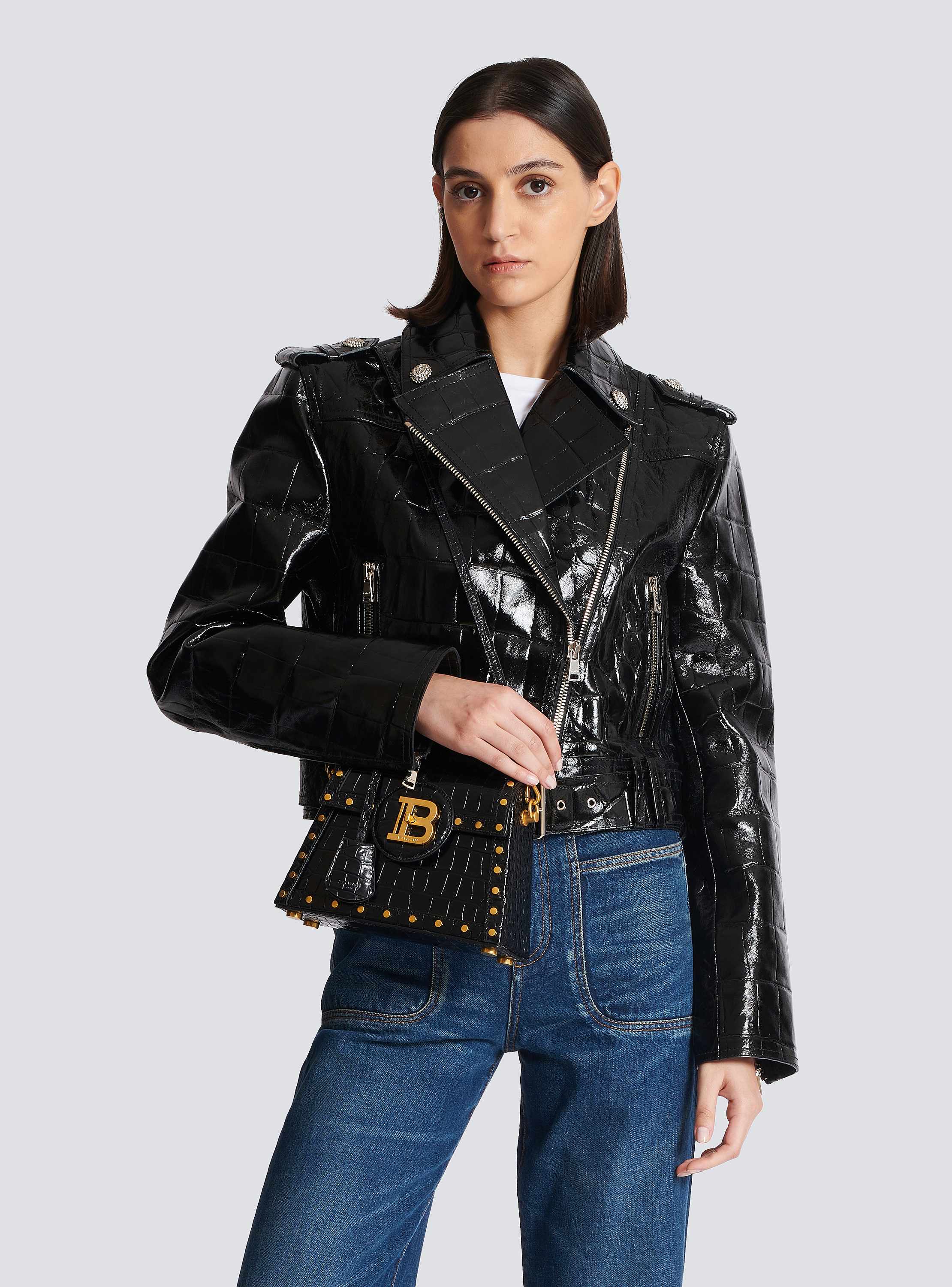 B-Buzz Dynasty bag in crocodile-print leather - Women | BALMAIN