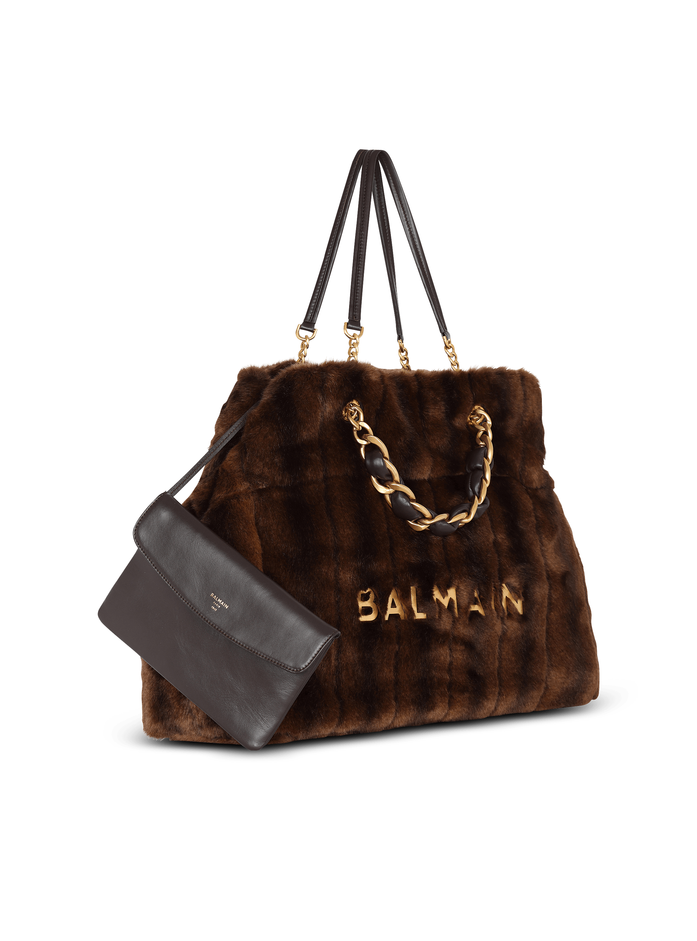 1945 Soft faux fur tote bag brown brown - Women | BALMAIN