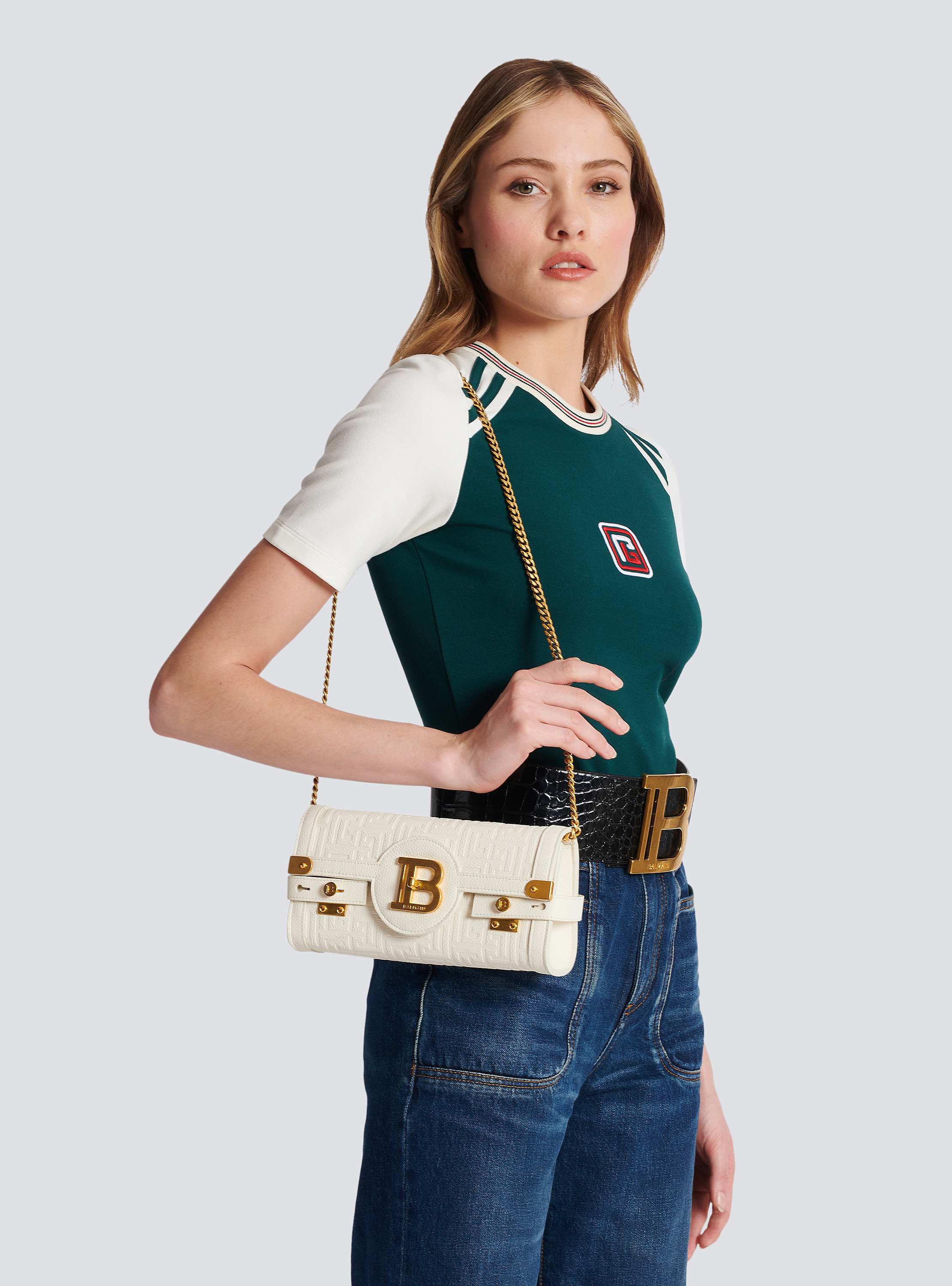 B-Buzz 23 monogrammed grained leather clutch beige - Women