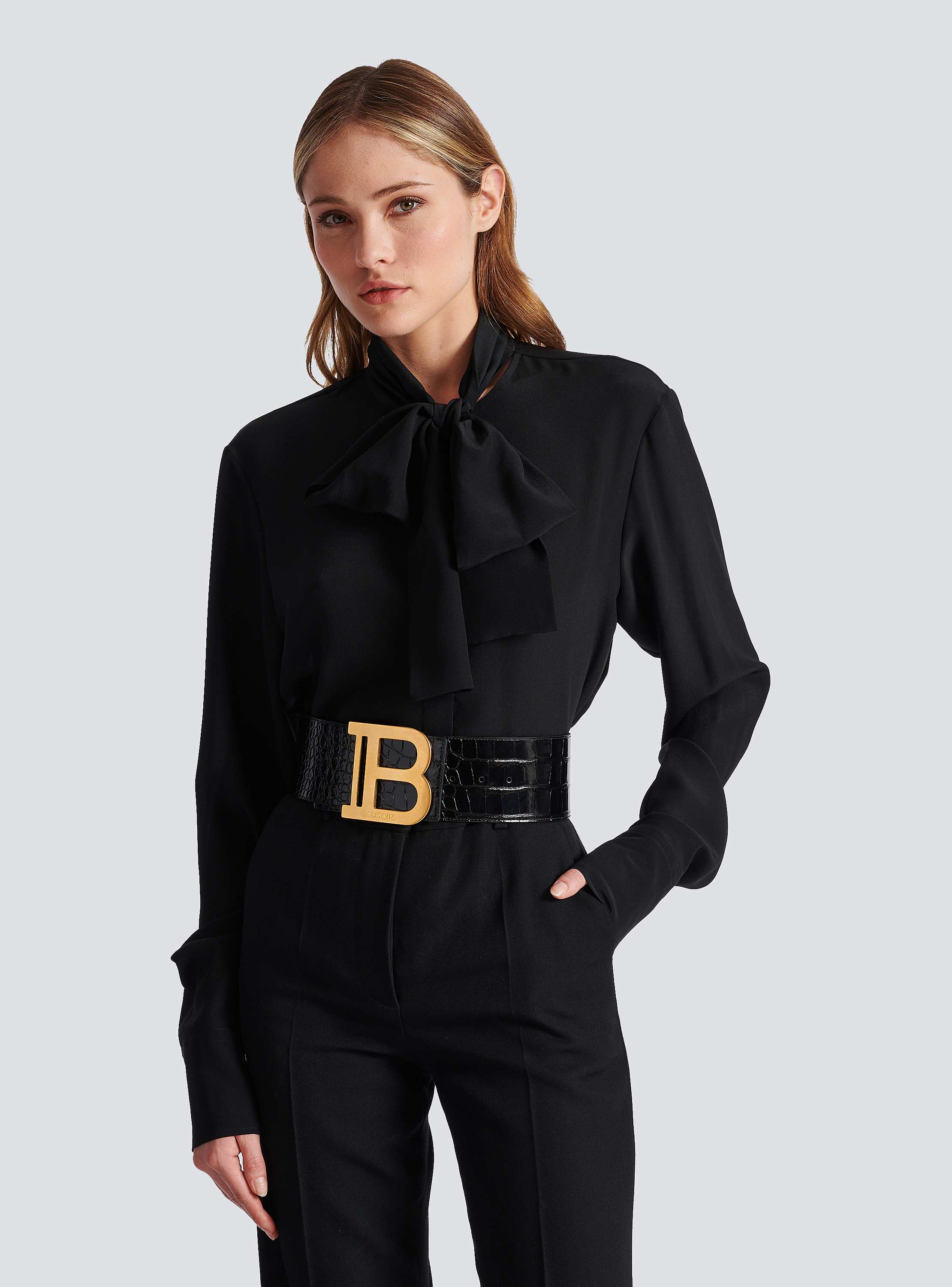 B-Belt in crocodile-print leather - Women | BALMAIN