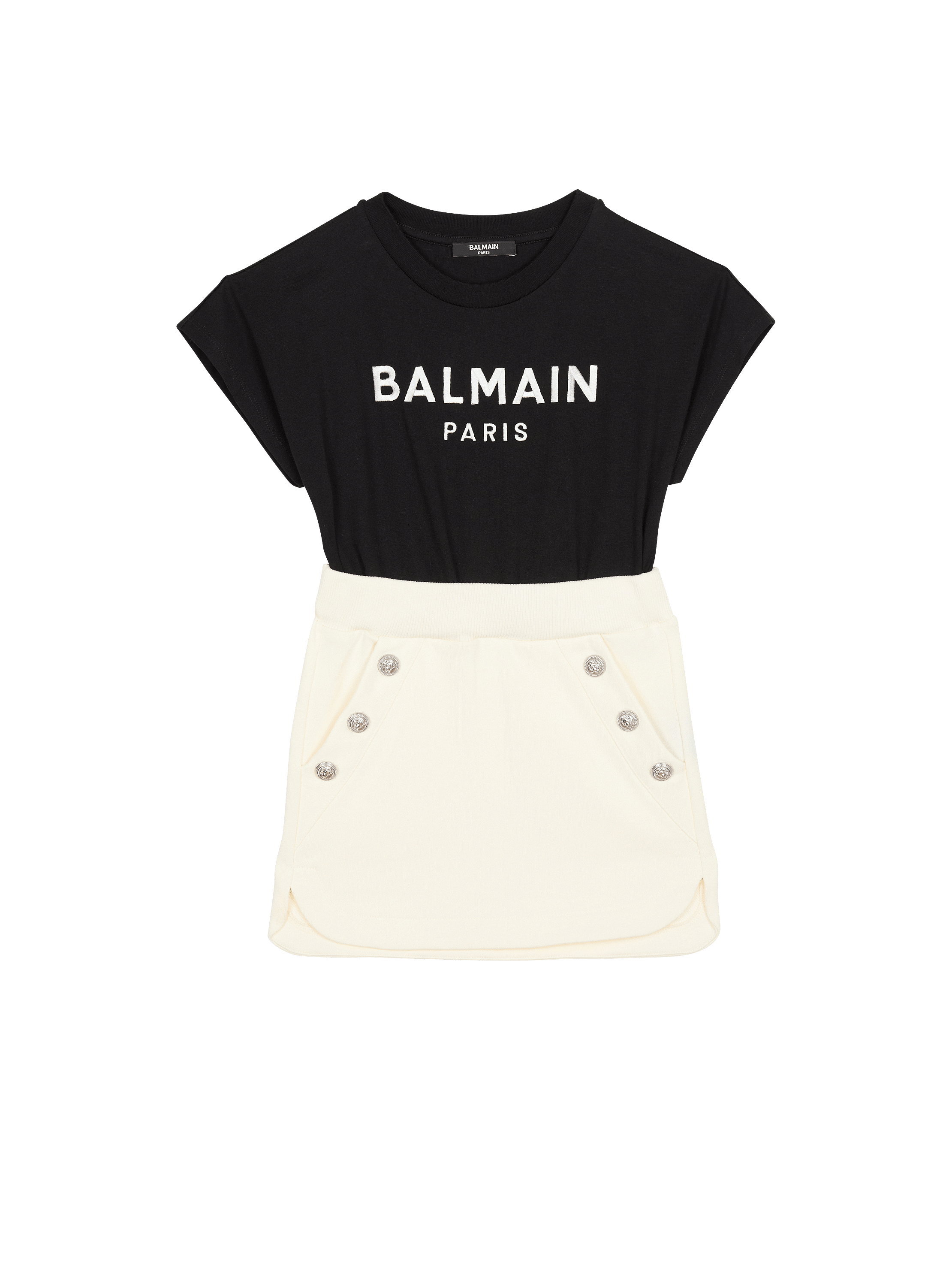 Two-tone optical illusion dress with buttons