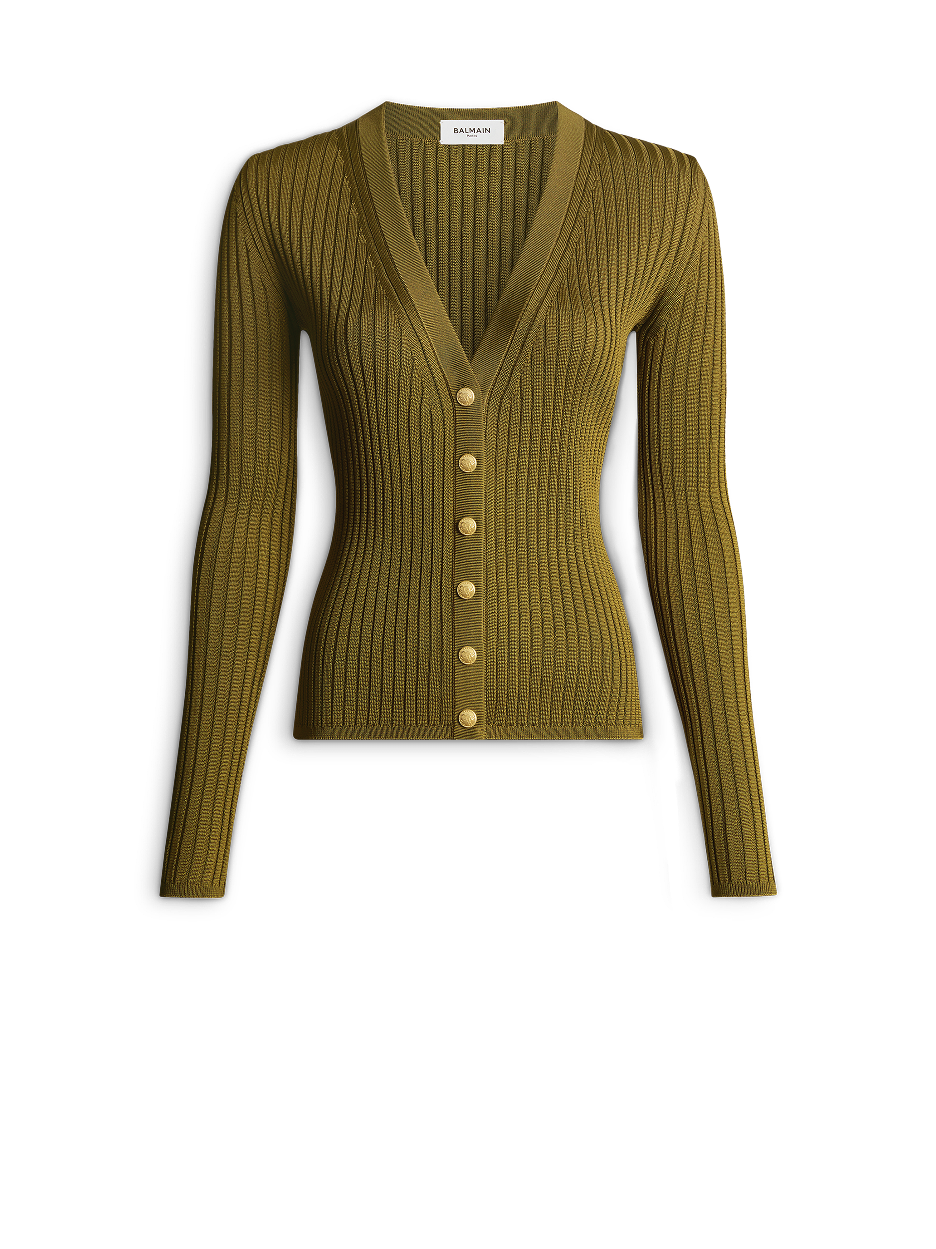 Buttoned ribbed knit cardigan