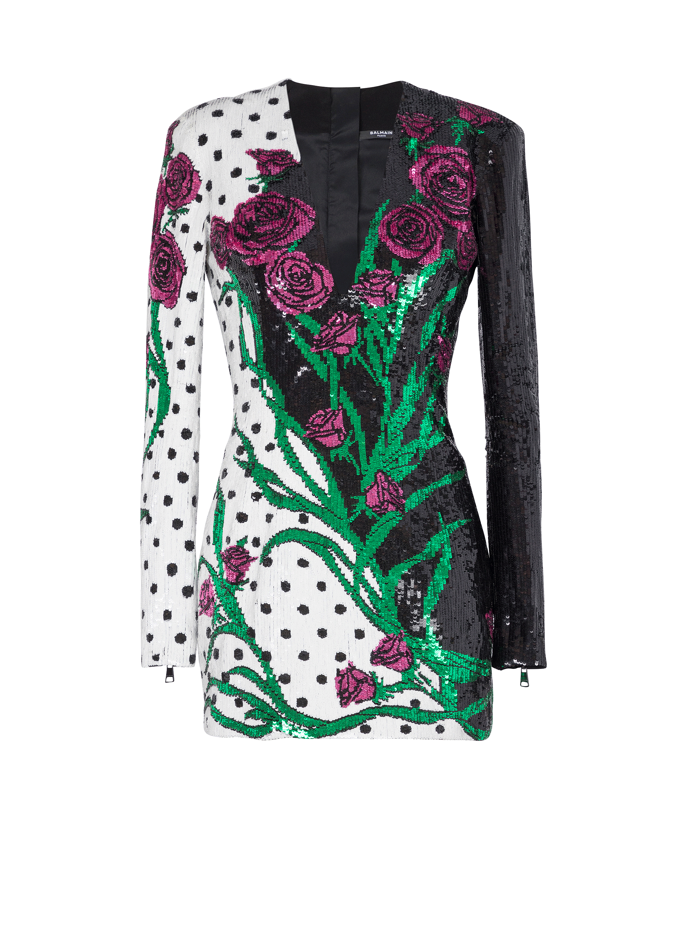 Kurzes Kleid mit Rosen- und Polka Dots-Print