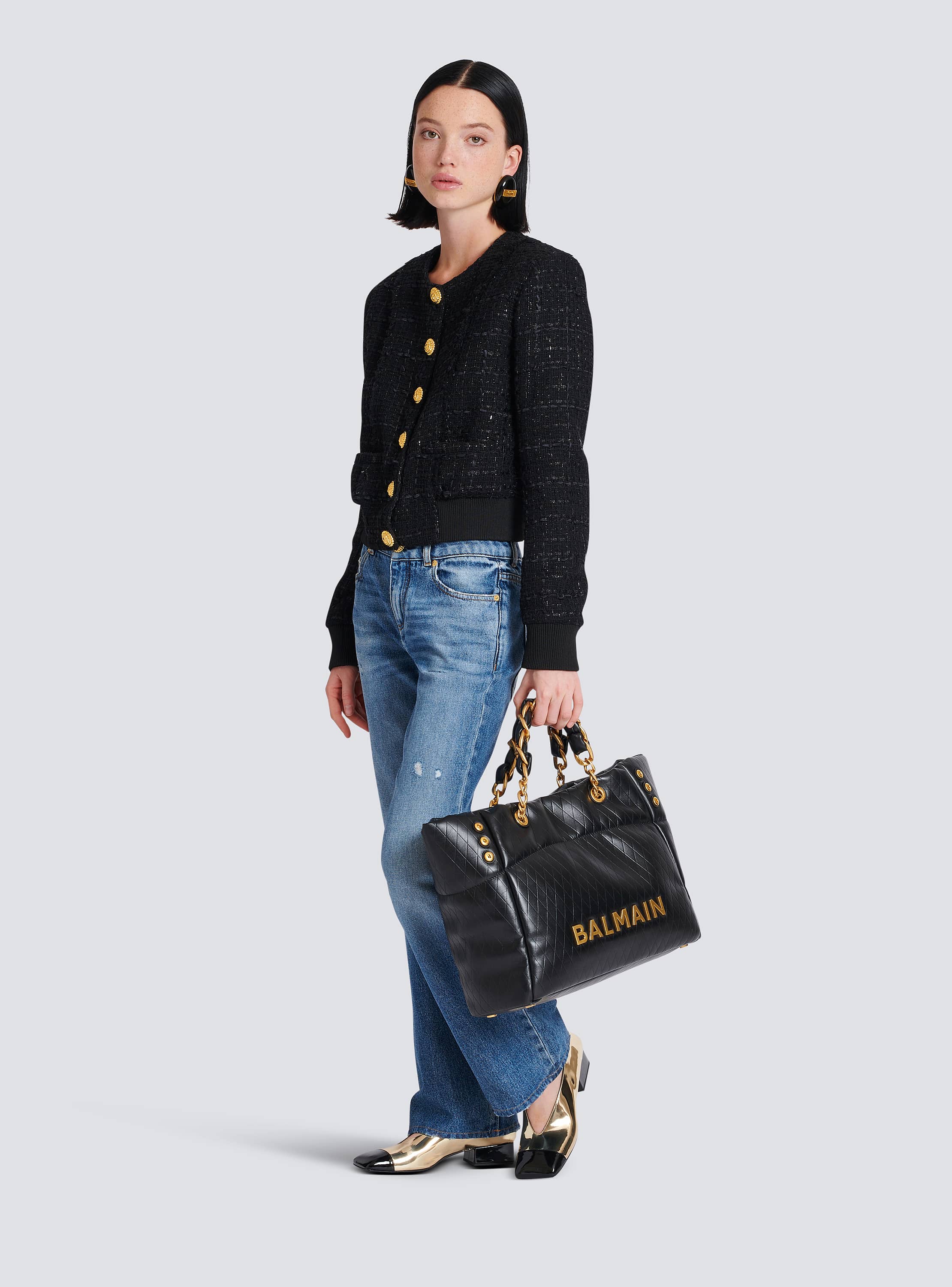Balmain Logo Embellished Tweed Cap (Black) – CNCPTS