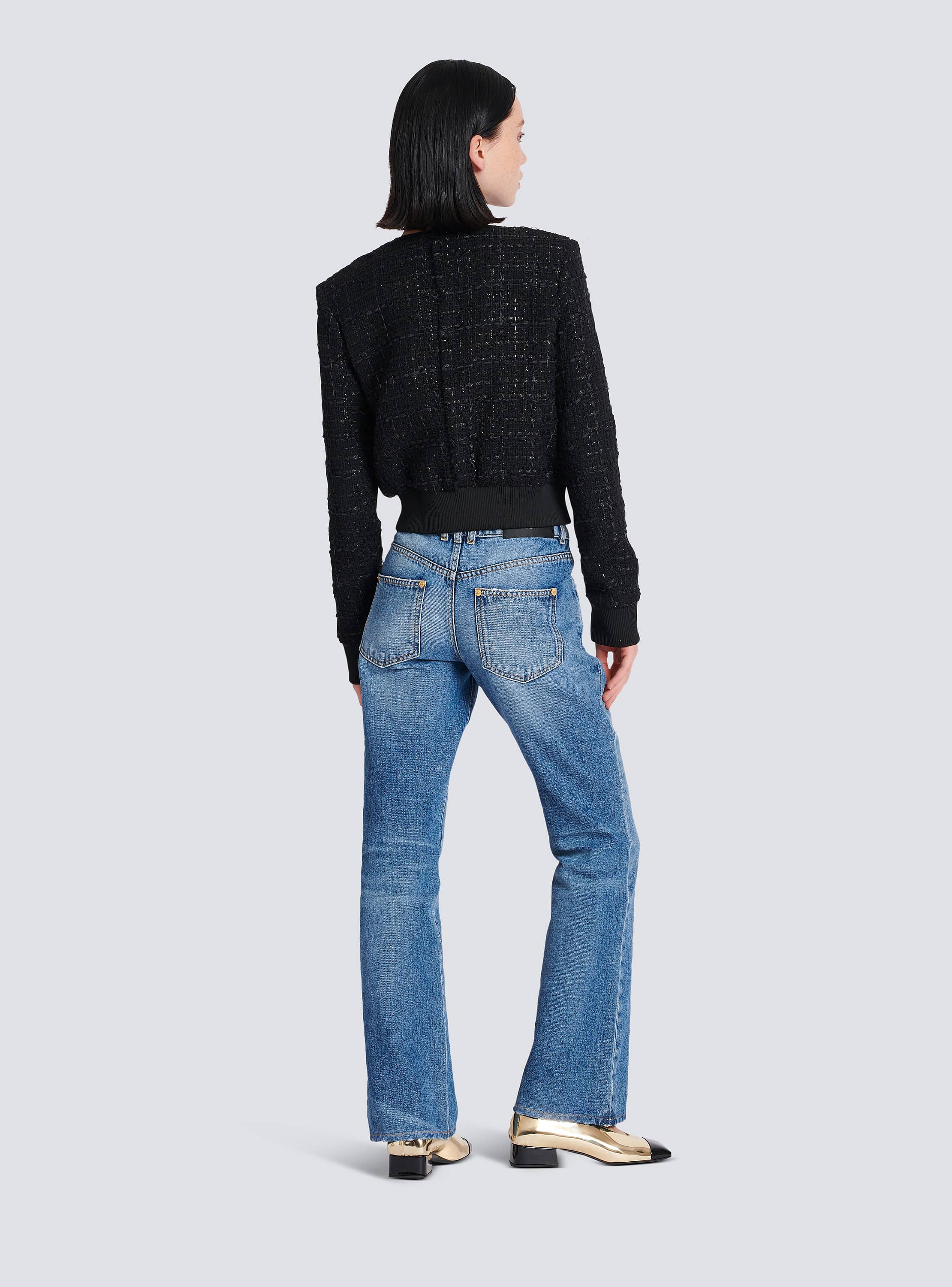 ジャケット BALMAIN Women Jackets YF1TH155XC54GAB Grey 6-button jacket with 