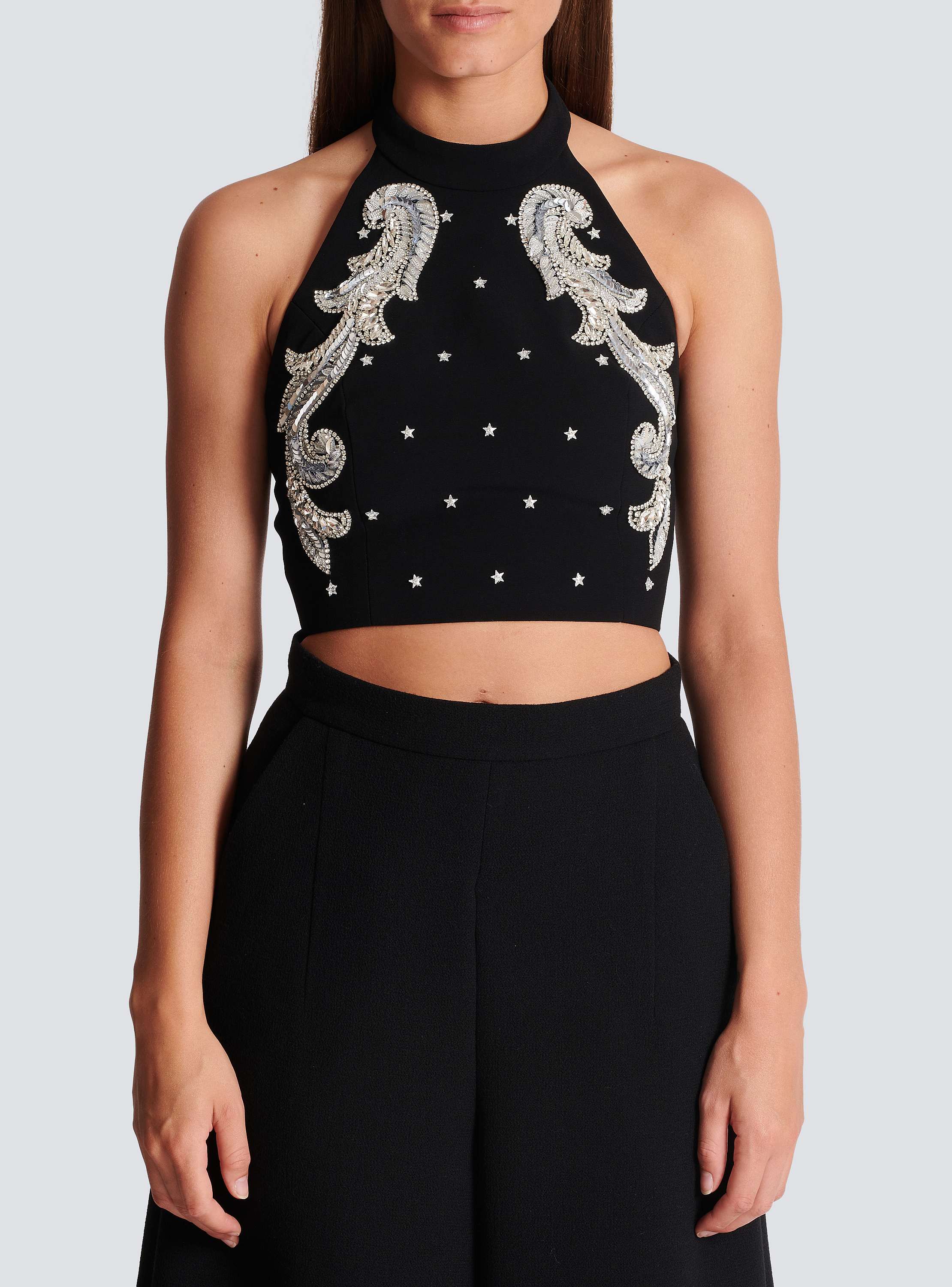 Backless Baroque embroidered top