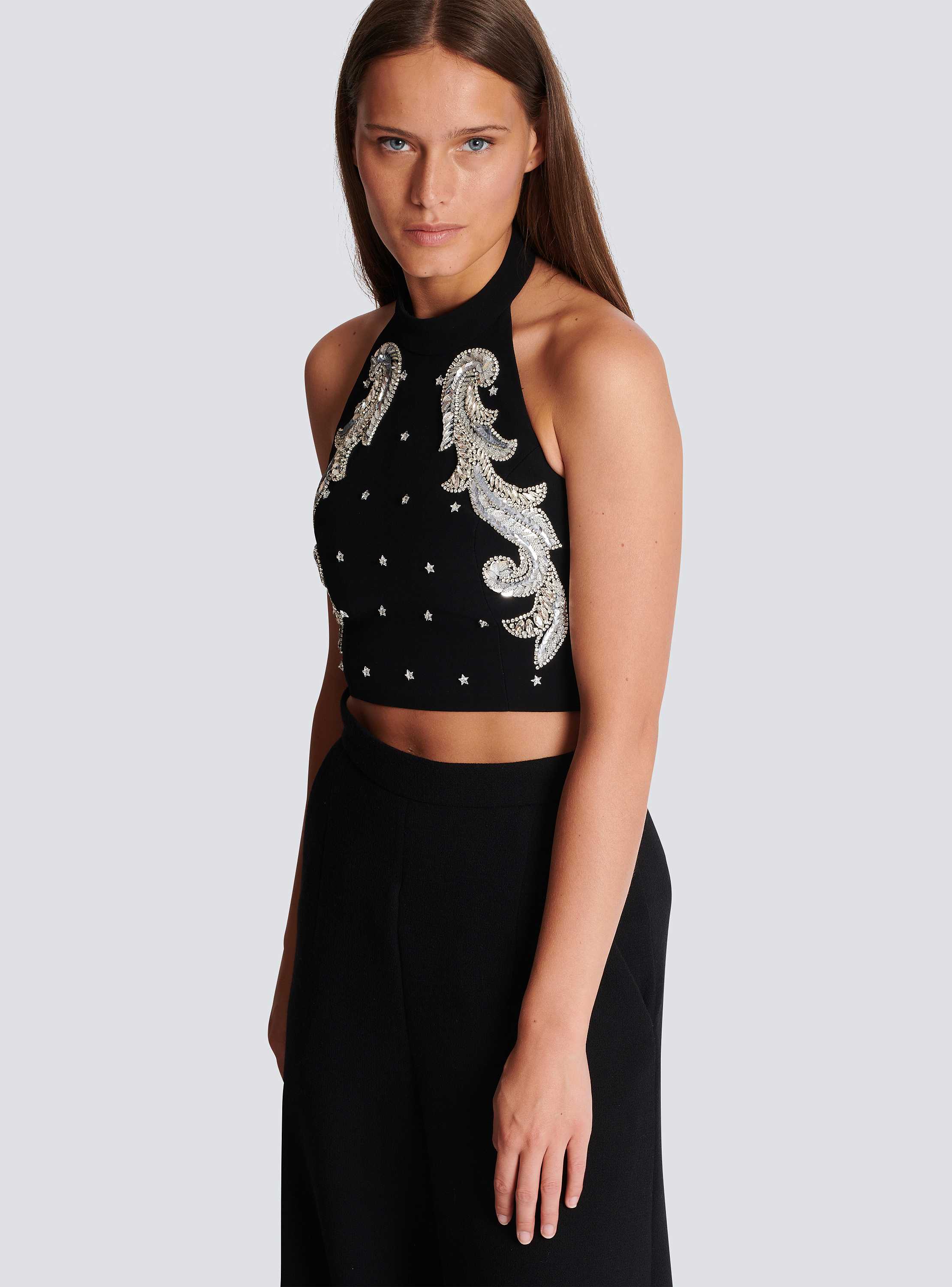 Backless Baroque embroidered top