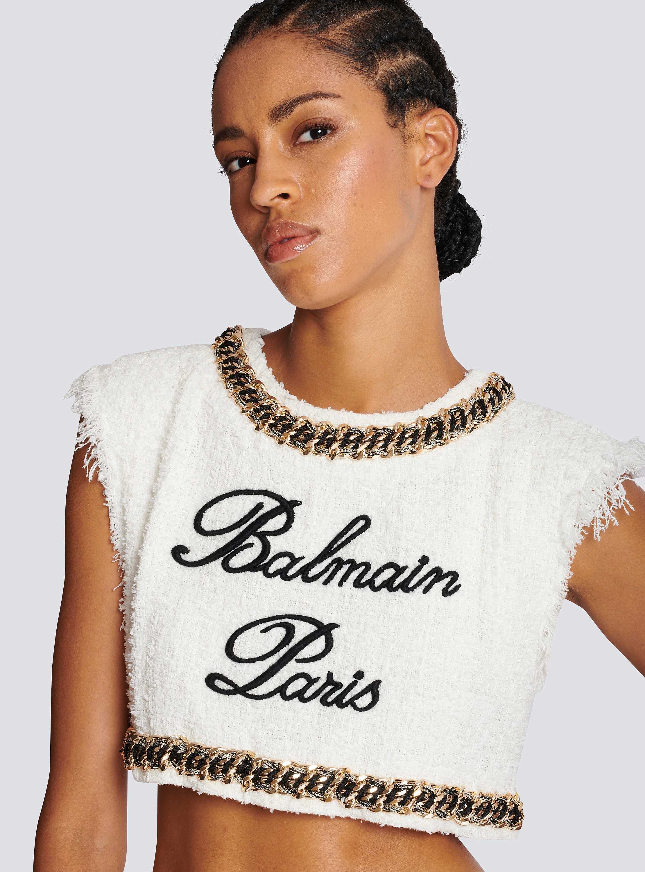 Balmain Signature tweed tank top white - Women | BALMAIN