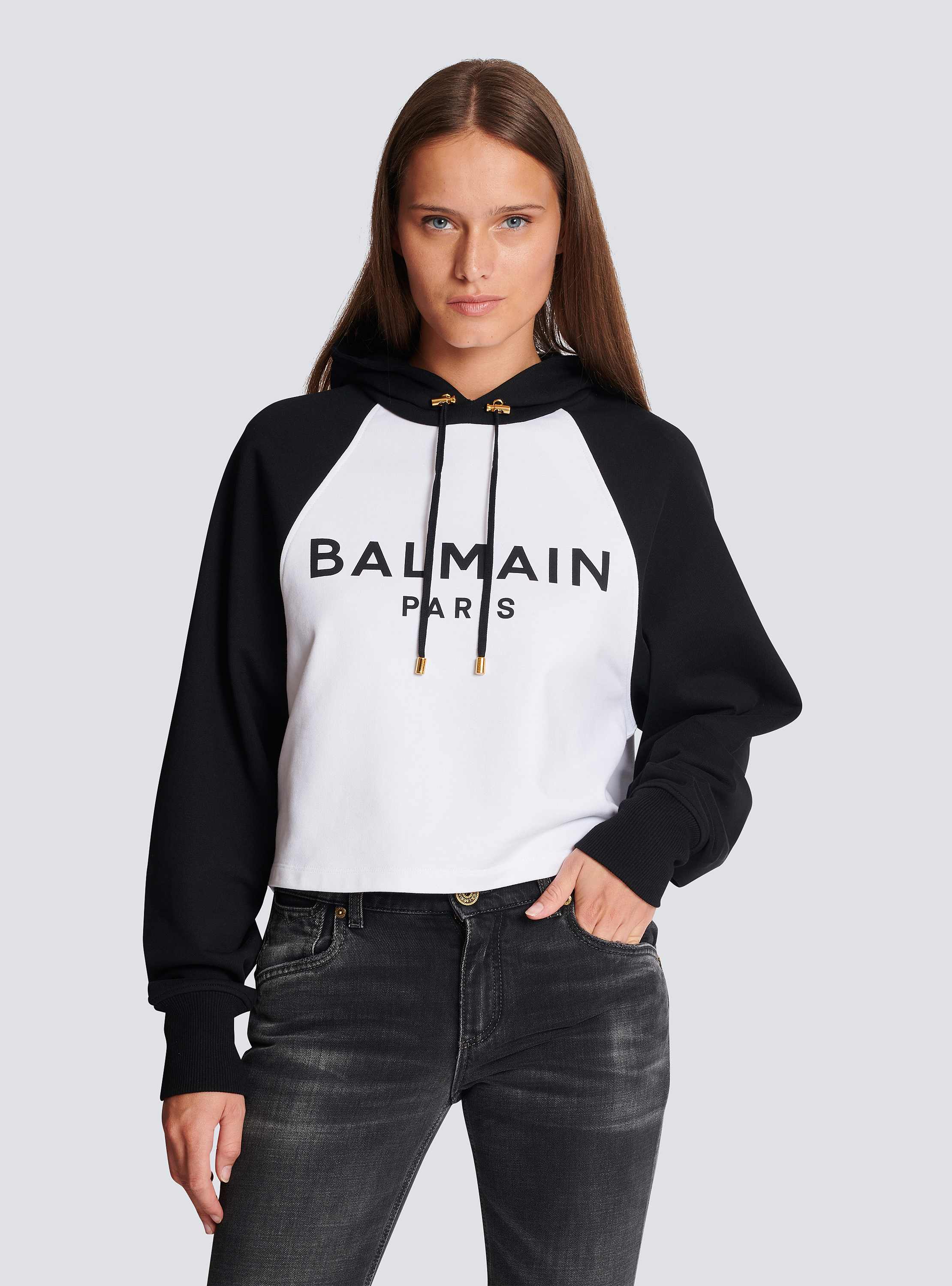 BALMAIN - 【ラスト1点】Black cotton sweatshirt with white