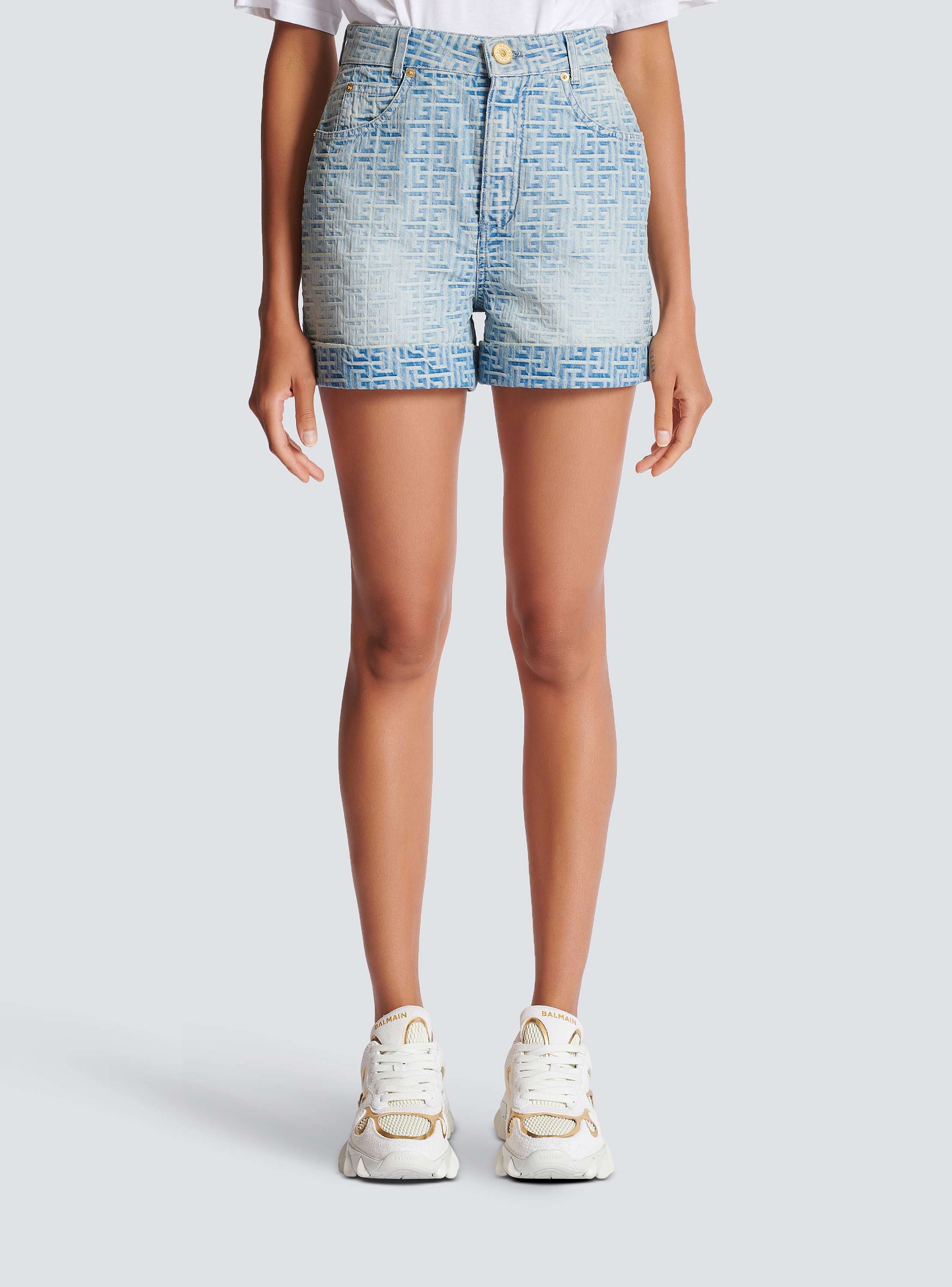【Balmain】MONOGRAM PRINT SHORTS◆DH1PA105VF40 Balmain monogram-pattern Shorts | Blue | FARFETCH