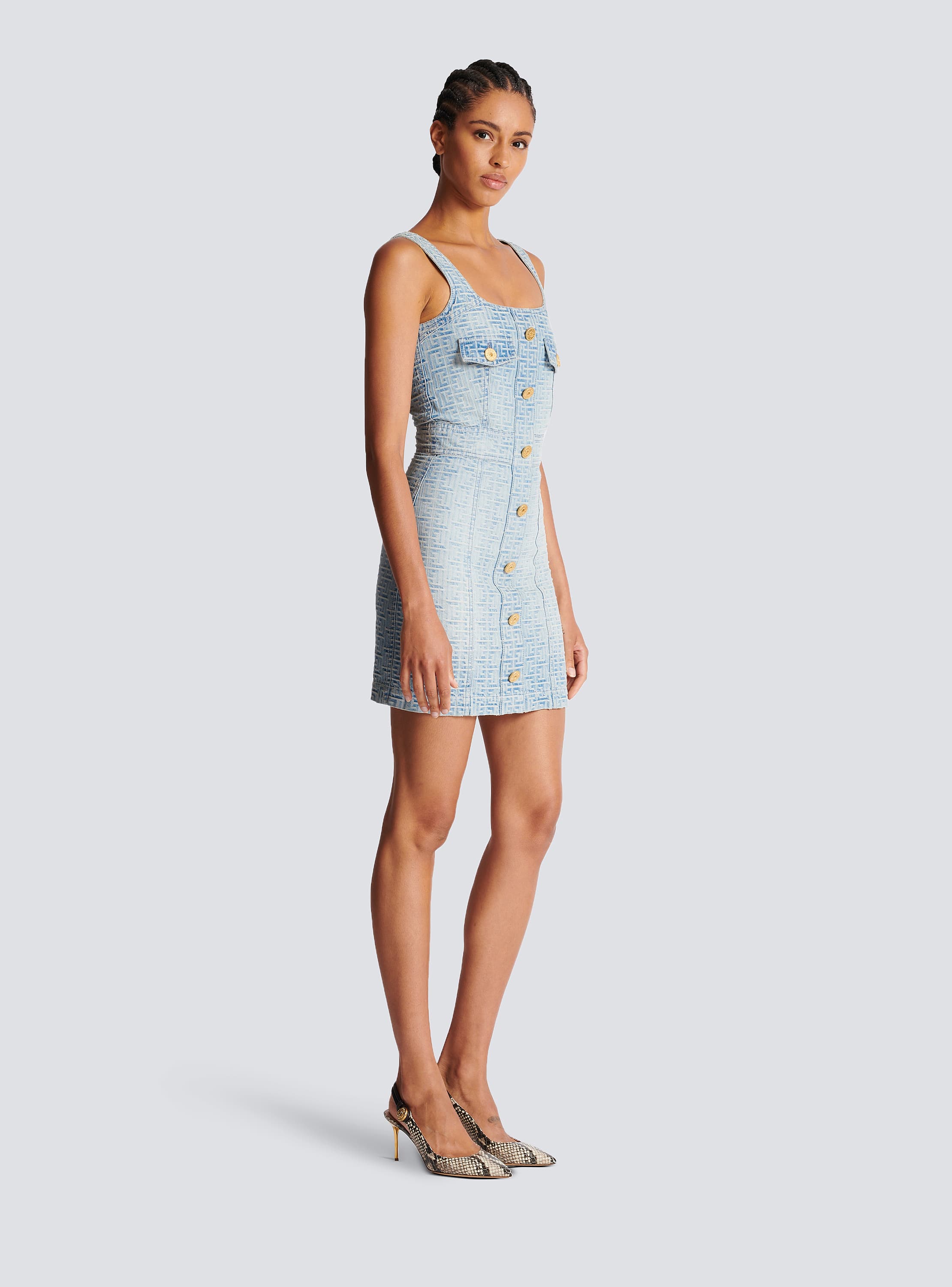 【送料&関税込】Balmain Monogram Denim Mini Dress Balmain Monogram Denim Mini Dress | italist