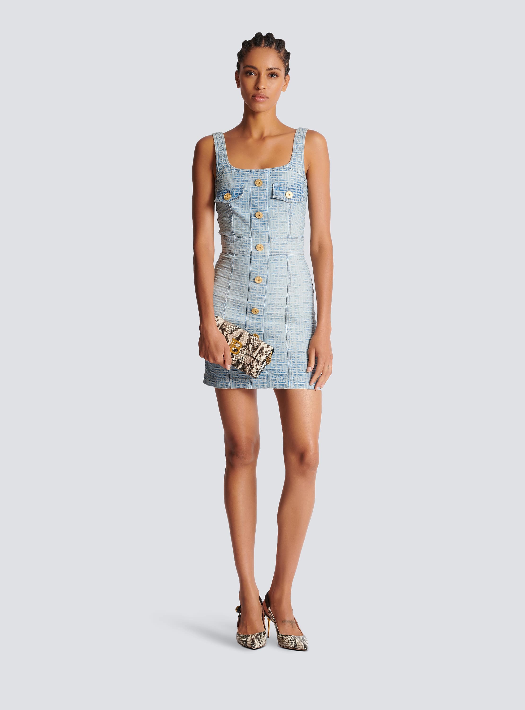 【送料&関税込】Balmain Monogram Denim Mini Dress Balmain Monogram Denim Mini Dress | italist