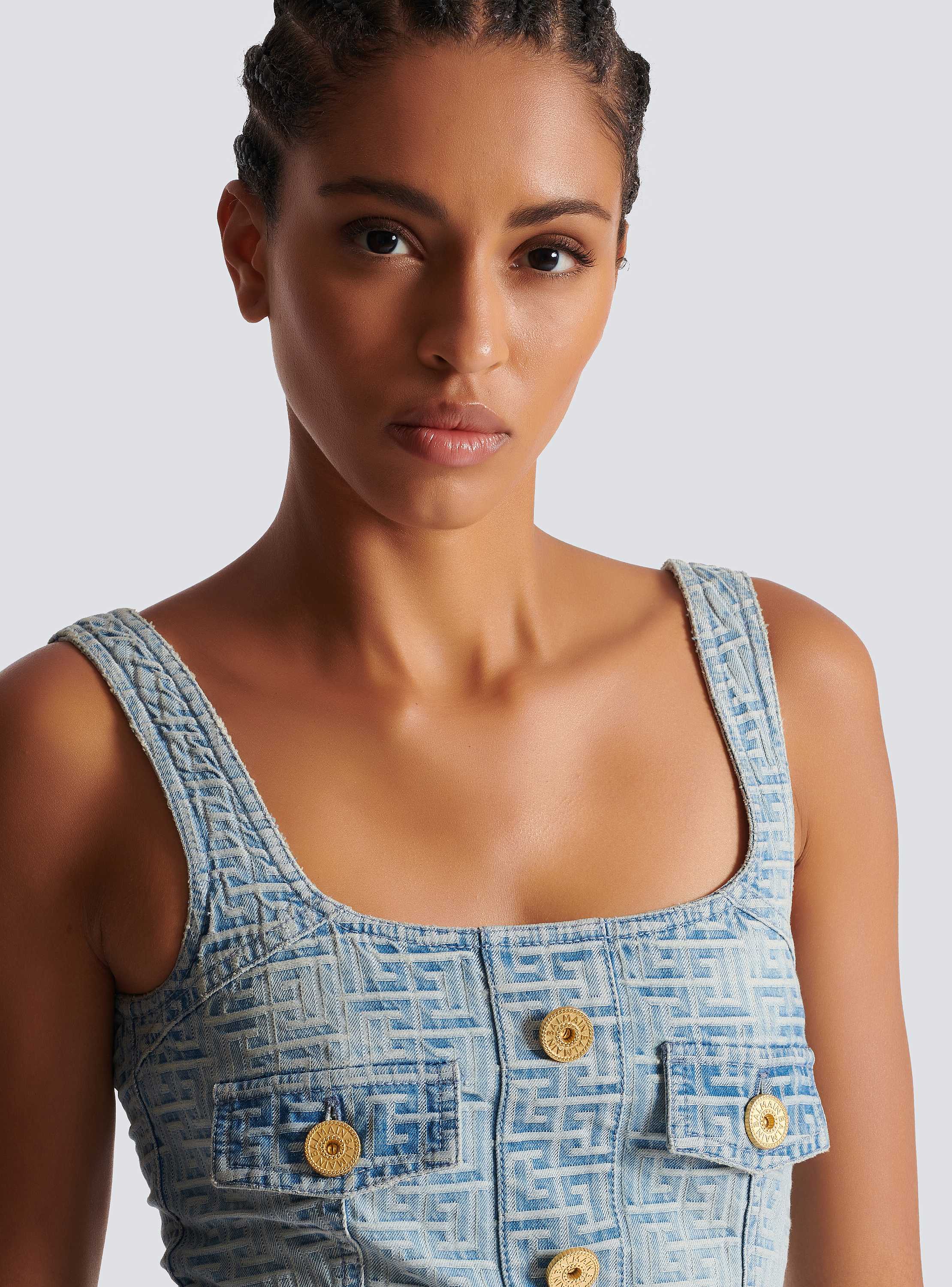 Monogrammed short denim dress blue - Women | BALMAIN