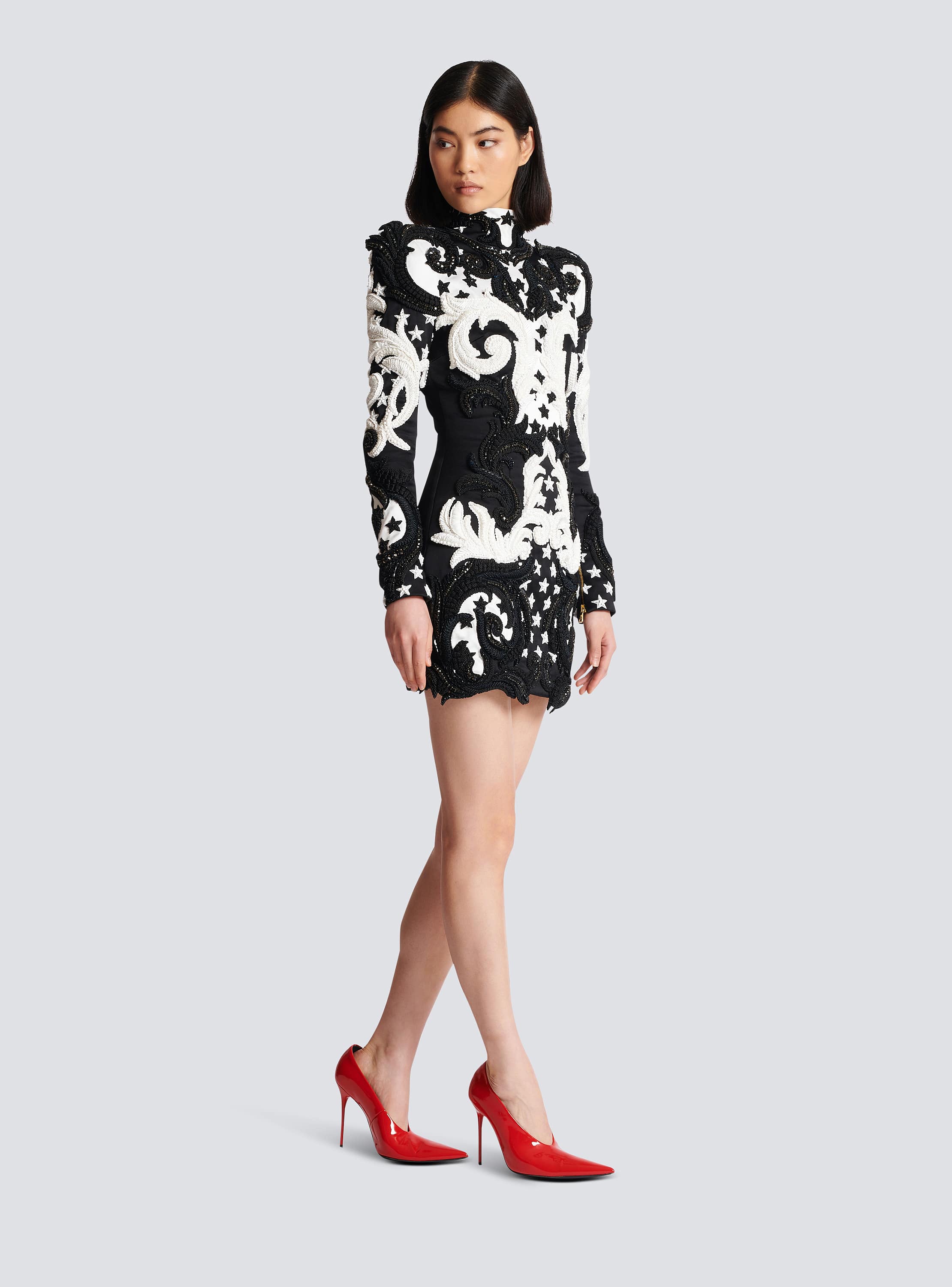 Ls Baroque Stars Embroidered Short Dress