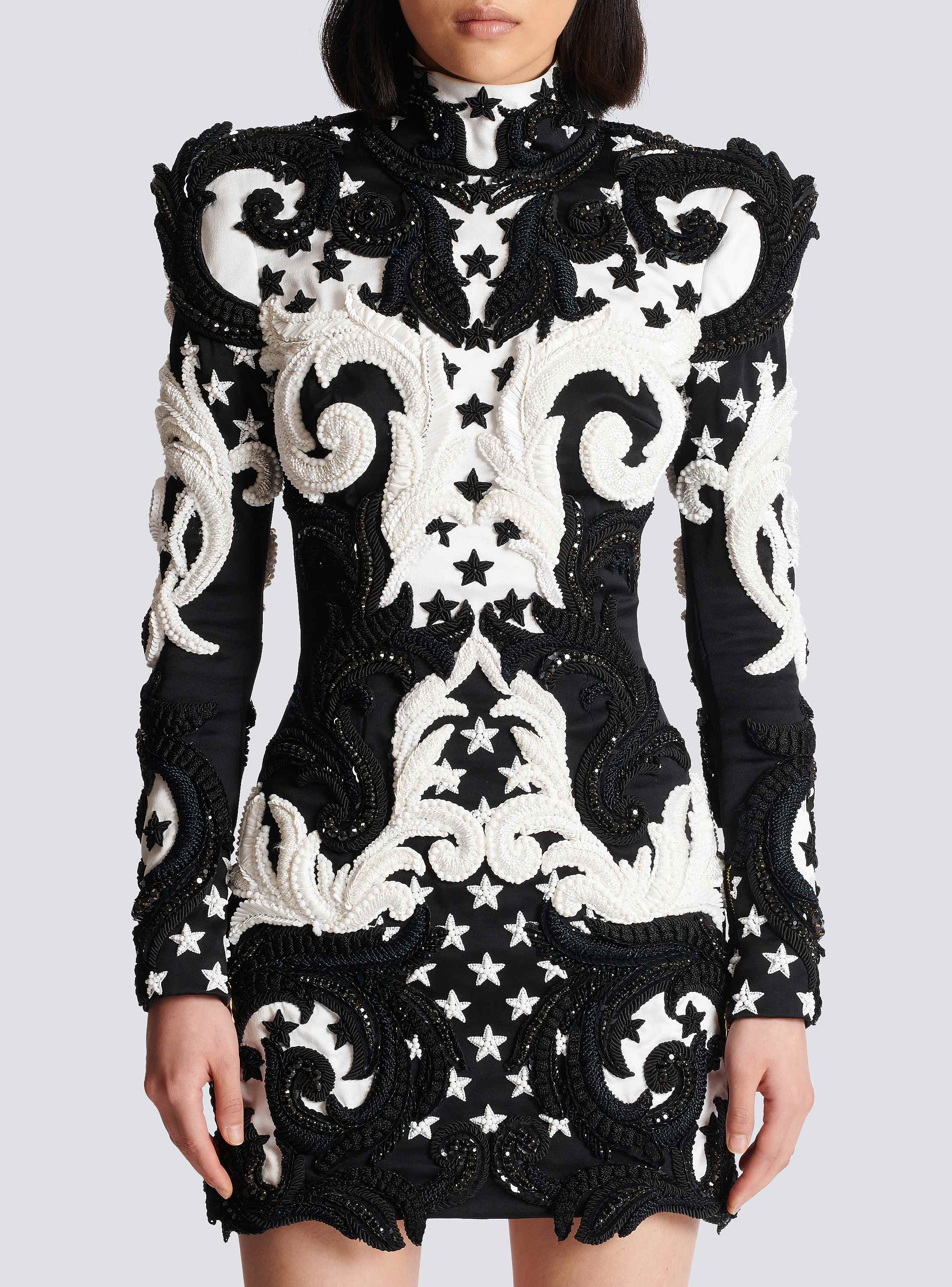 Ls Baroque Stars Embroidered Short Dress