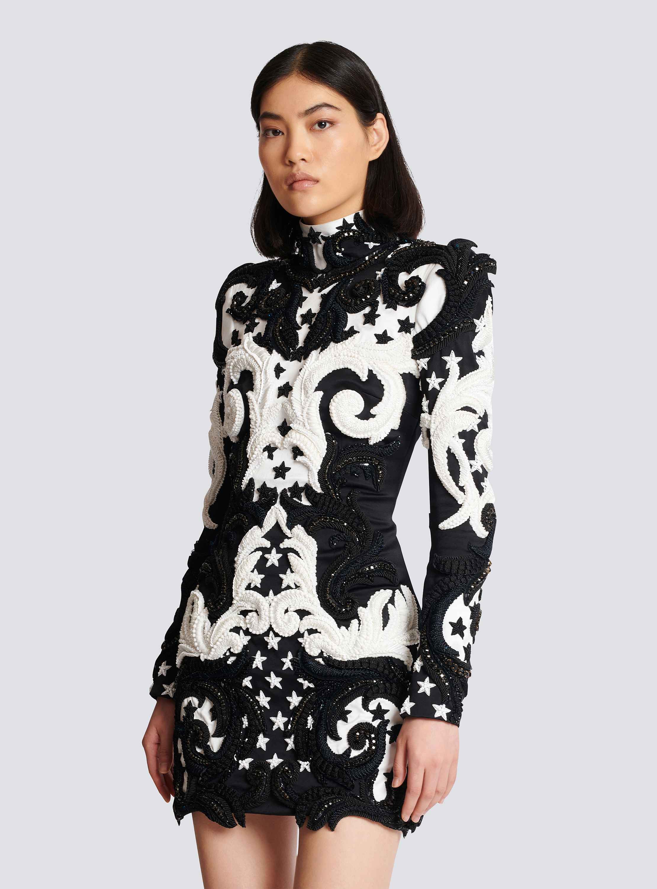 Ls Baroque Stars Embroidered Short Dress