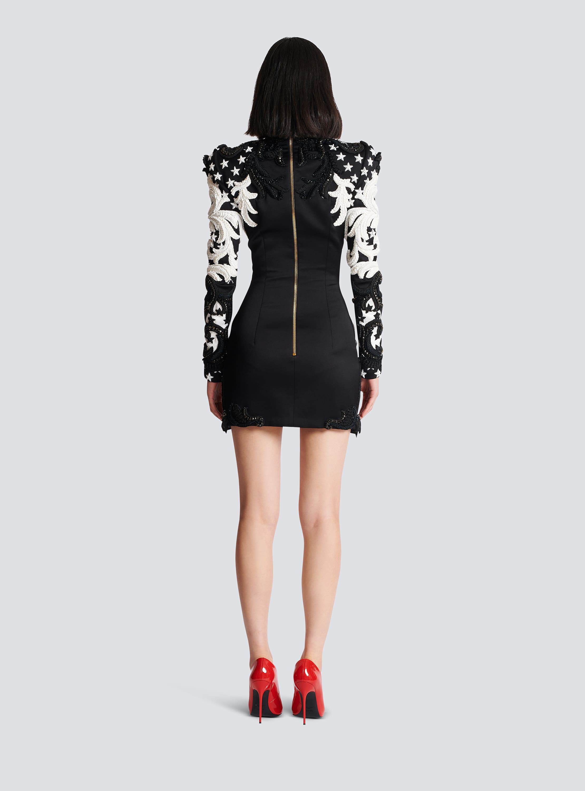 Ls Baroque Stars Embroidered Short Dress