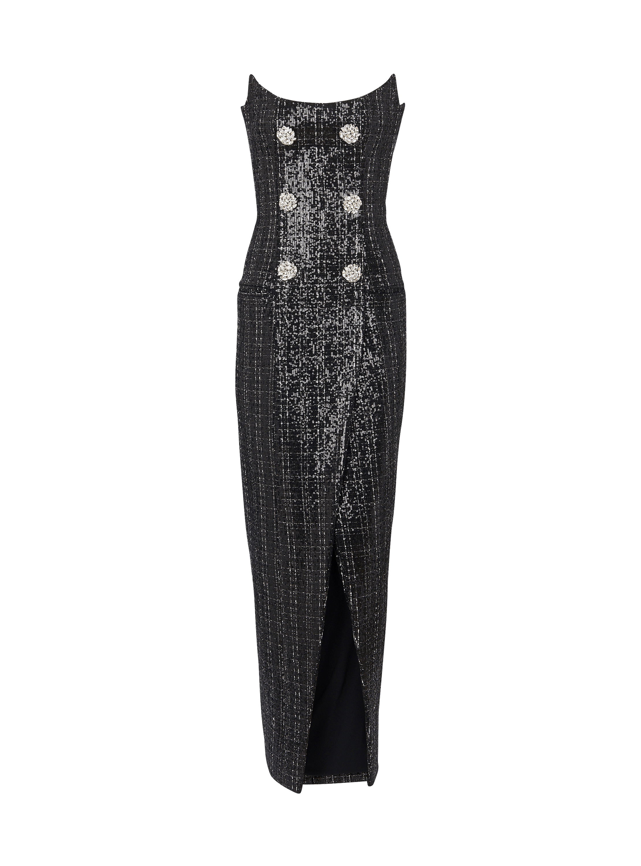 Strapless Long Tweed Dress with Glitter