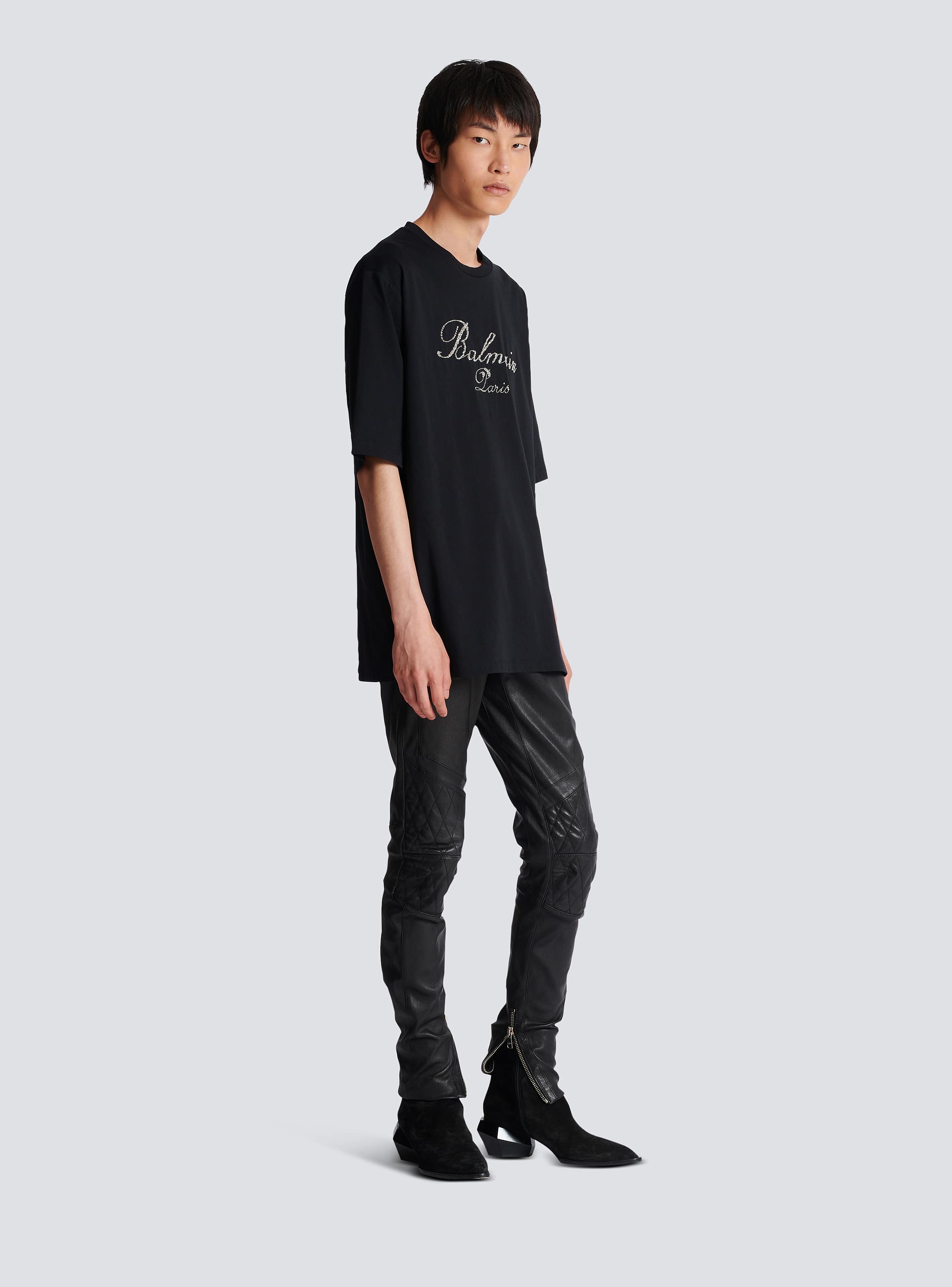 Balmain Signature embroidered T-shirt black - Men | BALMAIN