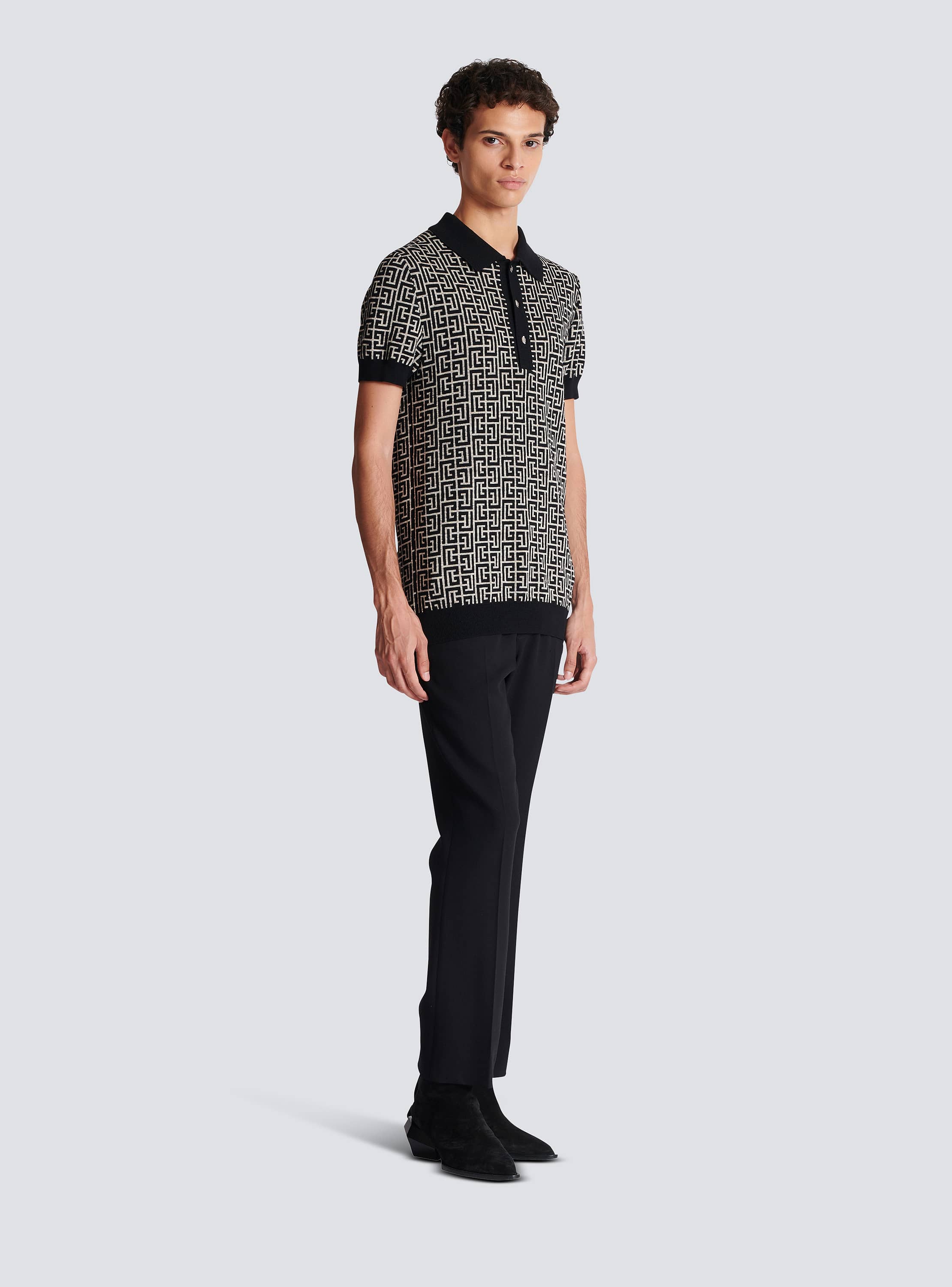 Tシャツ・カットソー BALMAIN SS25 MONOGRAM SHIRT (EH1HN011VD01 GFE) Balmain monogram-jacquard T-shirt | Black | FARFETCH JO