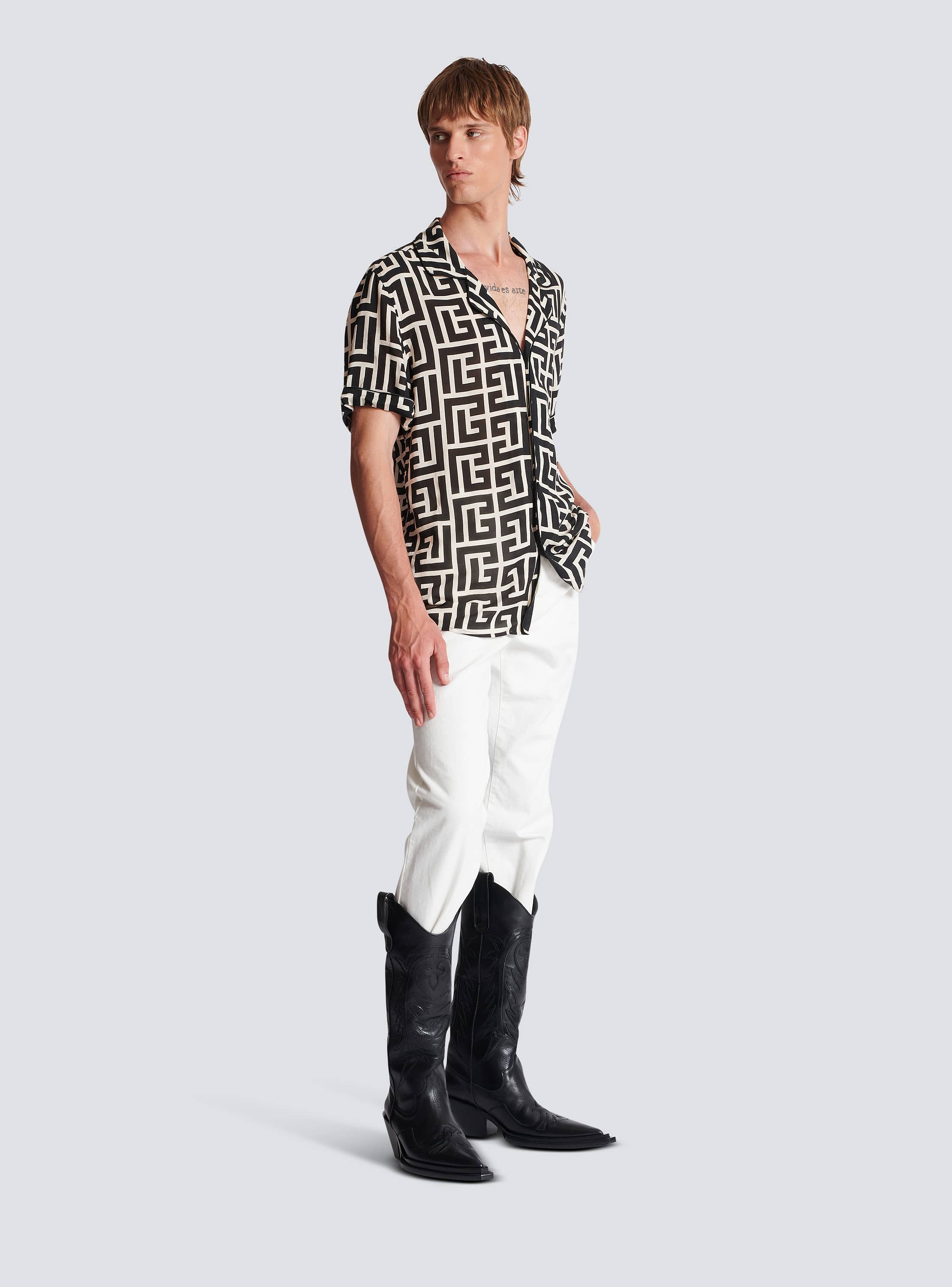 Monogram-printed shirt black - Men | BALMAIN