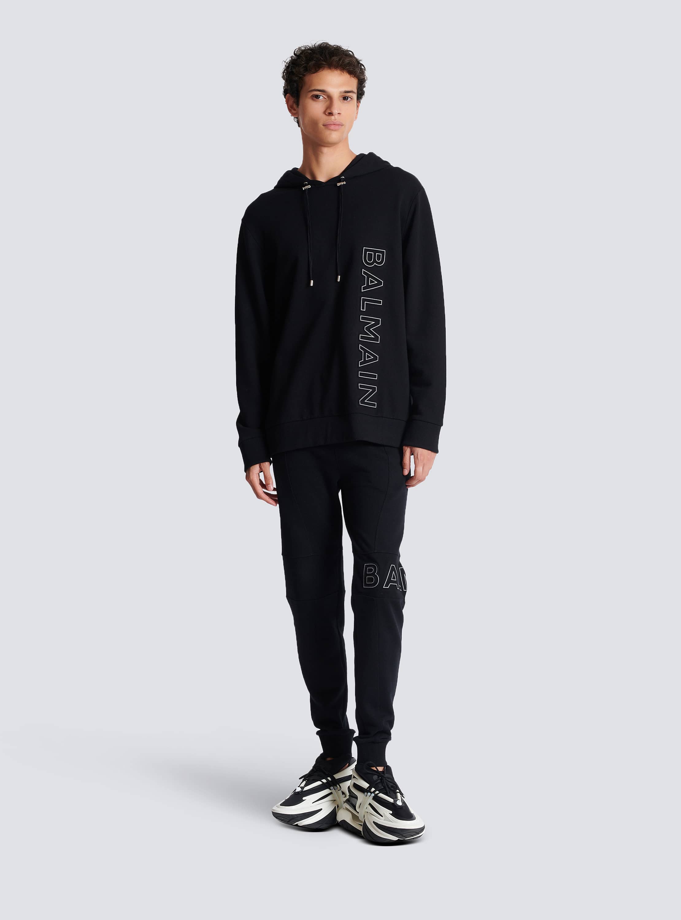 【送料&関税込】Balmain Logo Print Hoodie BALMAIN x H&M Blue Hooded Sweatshirt Text Logo Hoodie Size