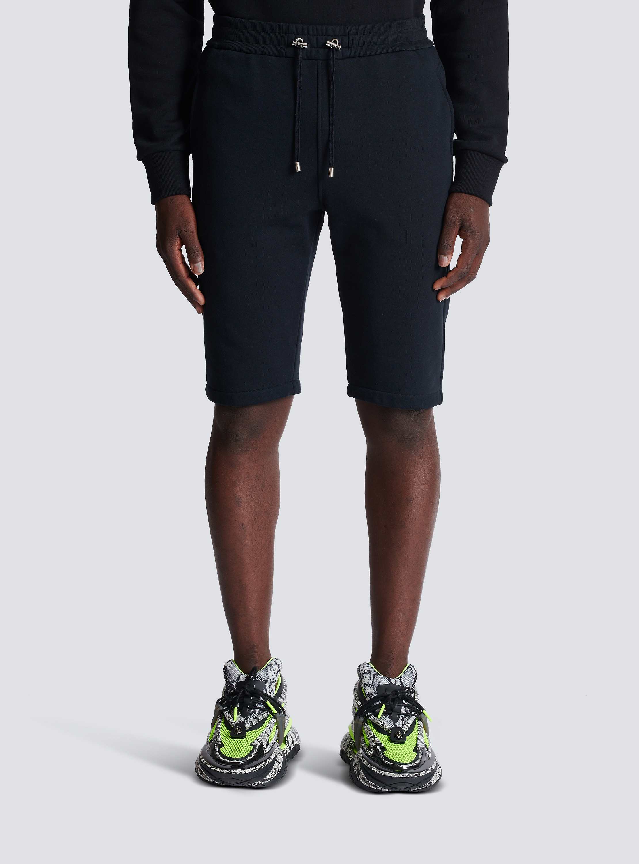 Cotton shorts with flocked Balmain Paris logo black - Men