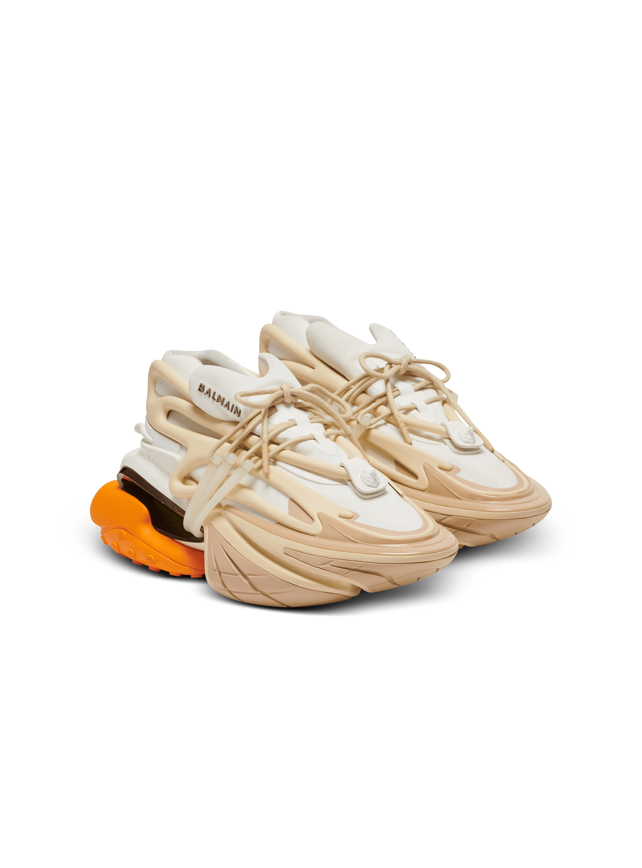 Unicorn sneakers in neoprene and leather orange - Men | BALMAIN