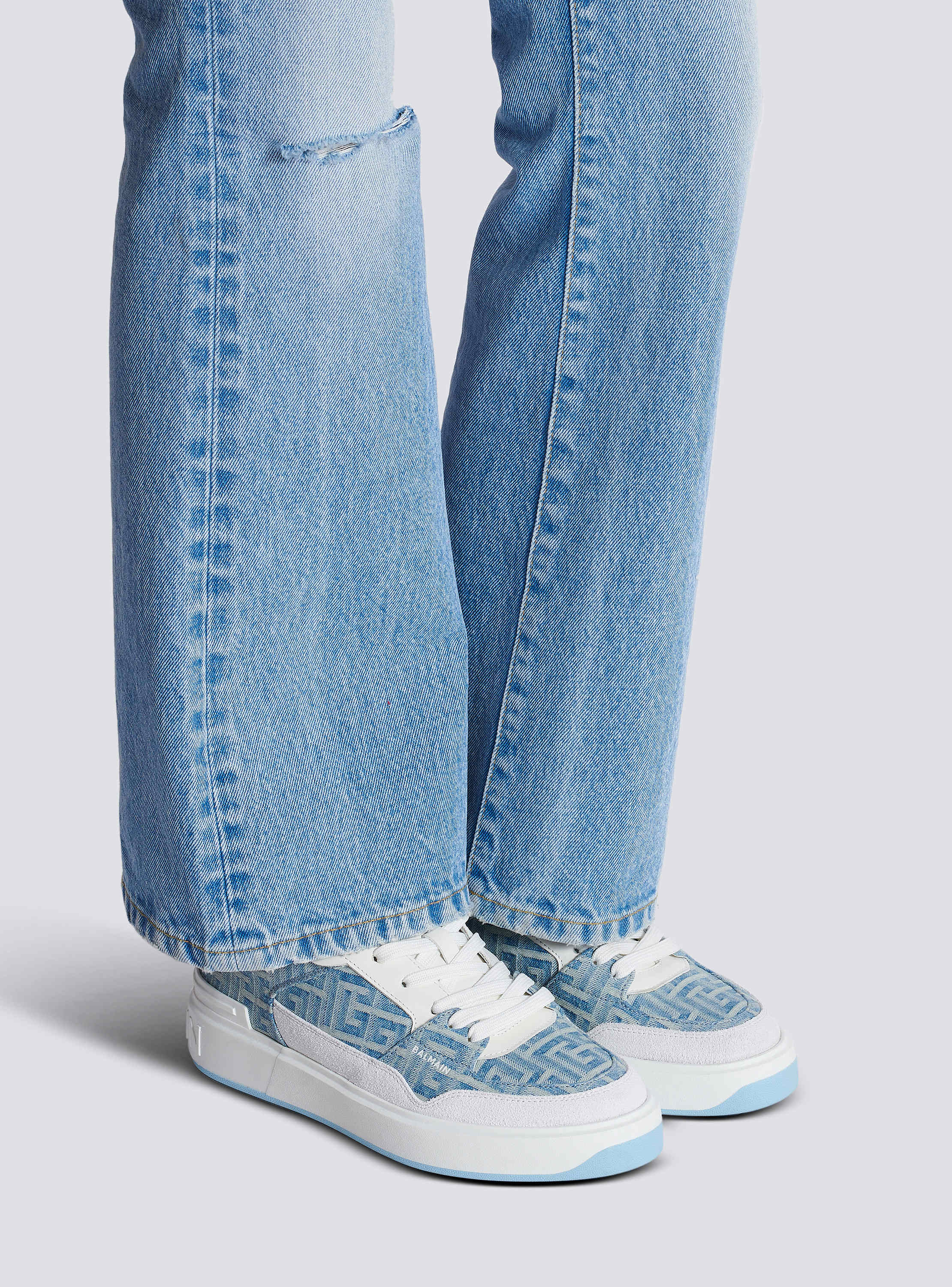 B-Court Flip sneakers in monogrammed denim - Women | BALMAIN