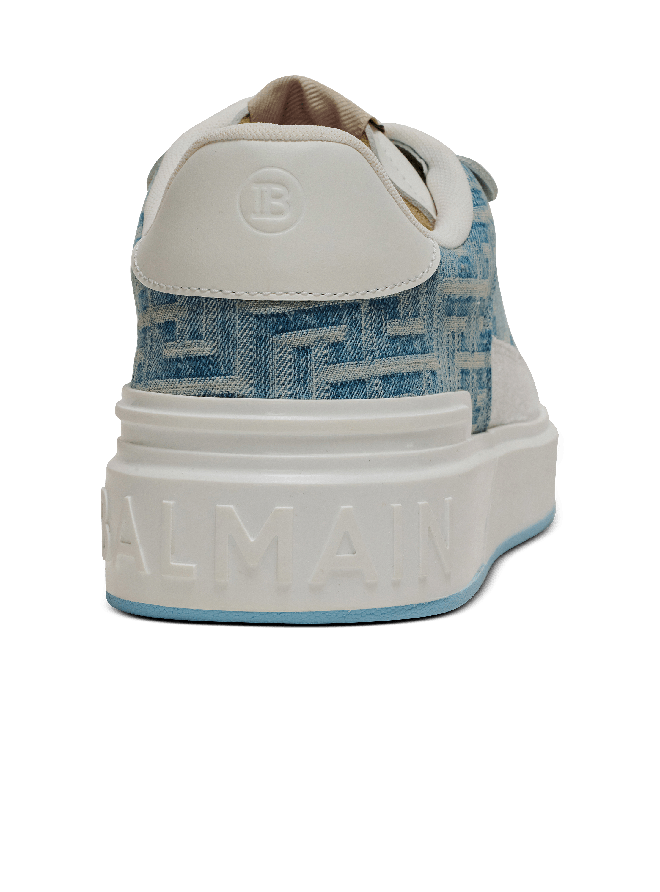 [BALMAIN]バルメイン Bコートフリップスニーカーモノグラムデニ B-Court Flip sneakers in monogrammed denim - Women | BALMAIN
