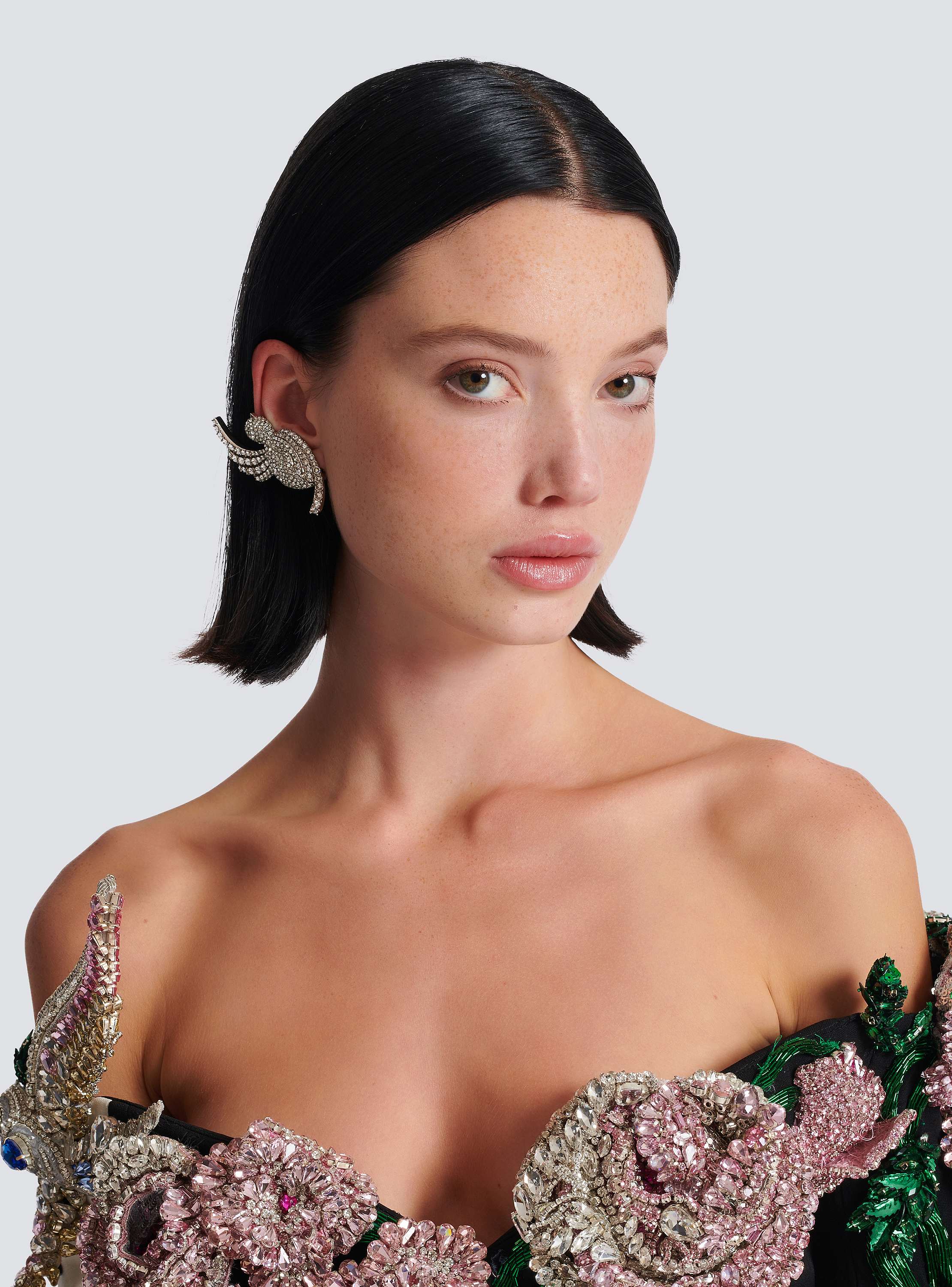 Rhinestone and palladium Swallow earrings