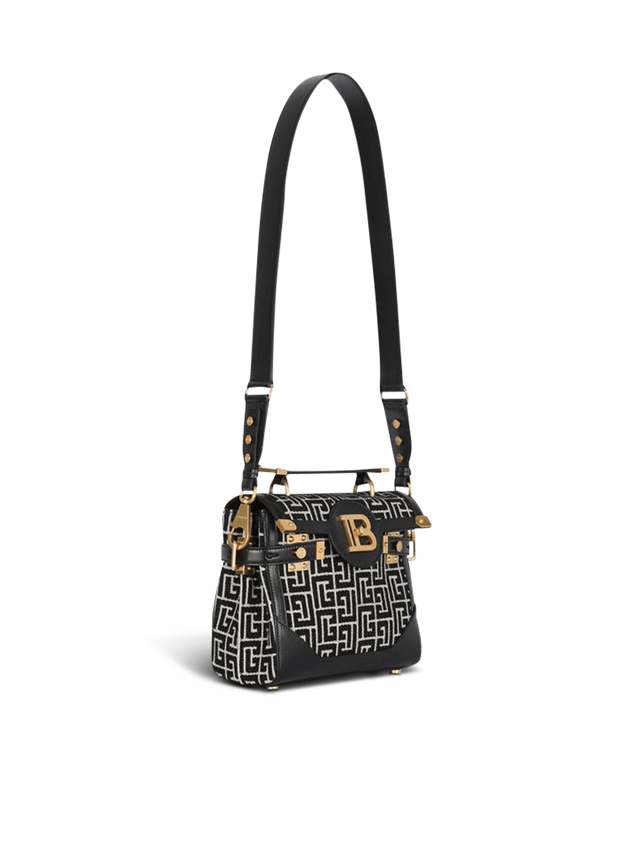 Bicolor jacquard B-Buzz 23 bag with black leather panel