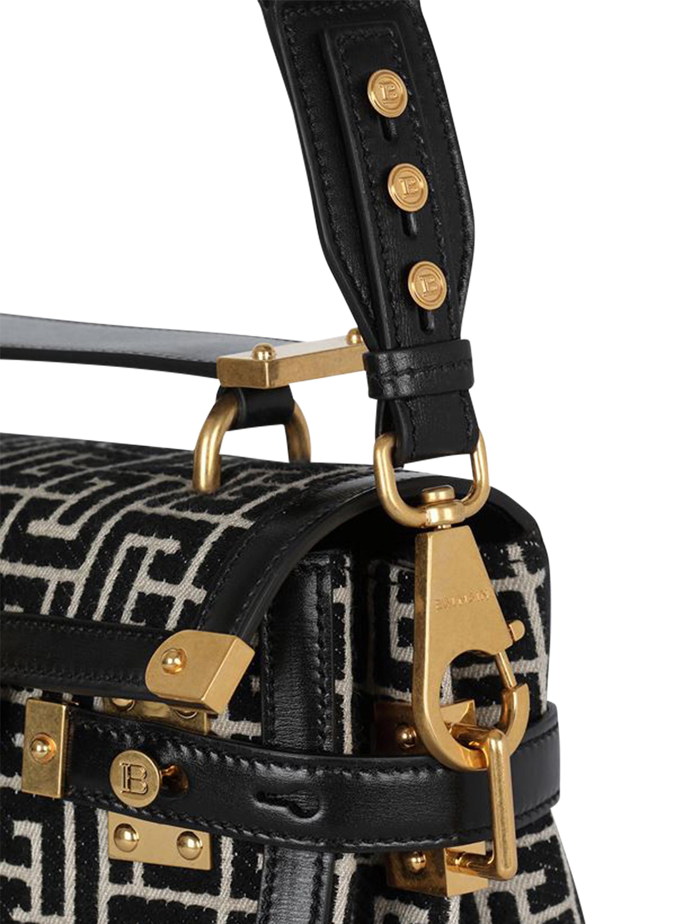 Bicolor jacquard B-Buzz 23 bag with black leather panel