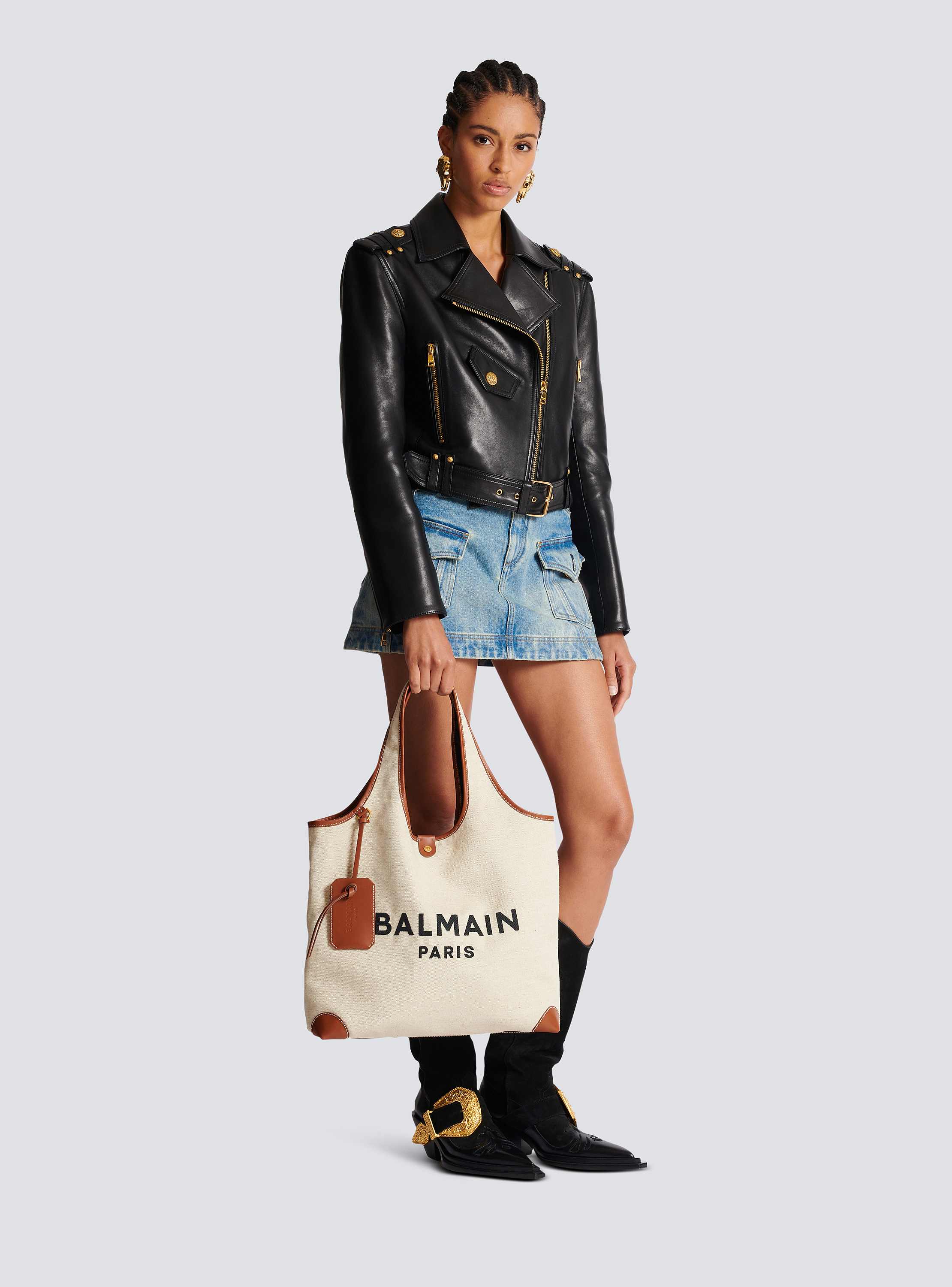 Canvas and leather B-army Grocery Bag brown brown - Women