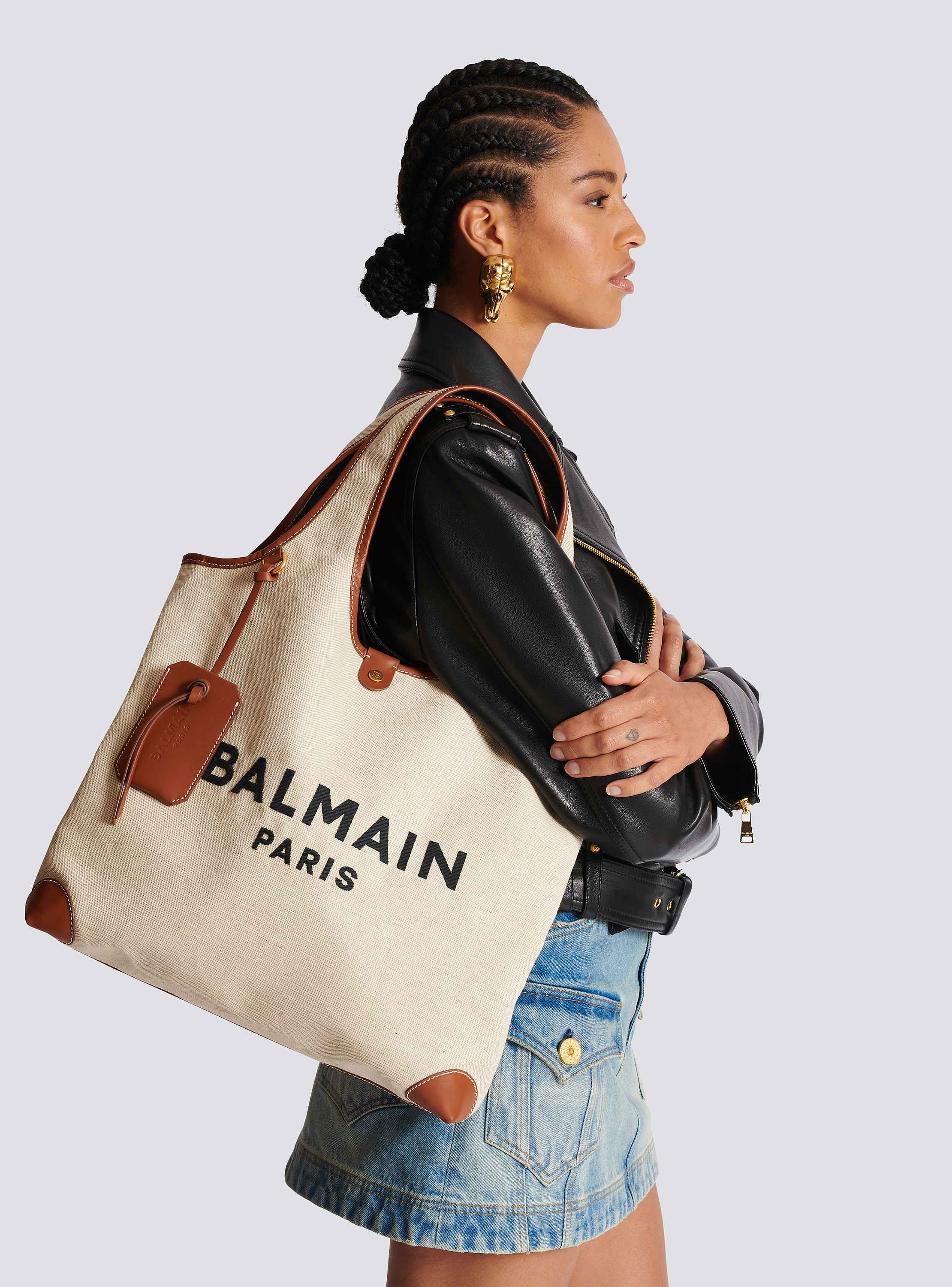 Canvas and leather B-army Grocery Bag - Women | BALMAIN