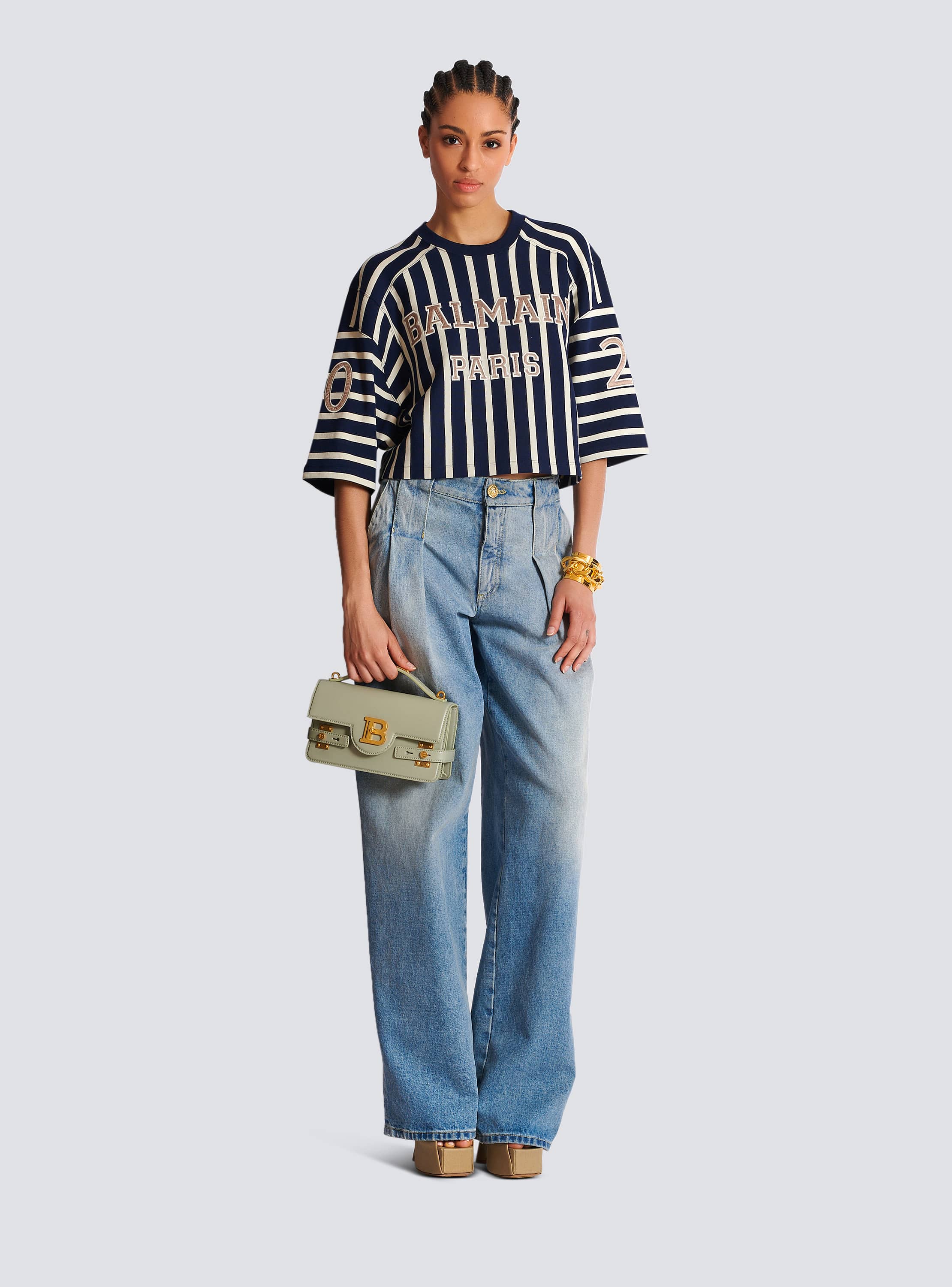 Striped Balmain Baseball T-shirt - Women | BALMAIN