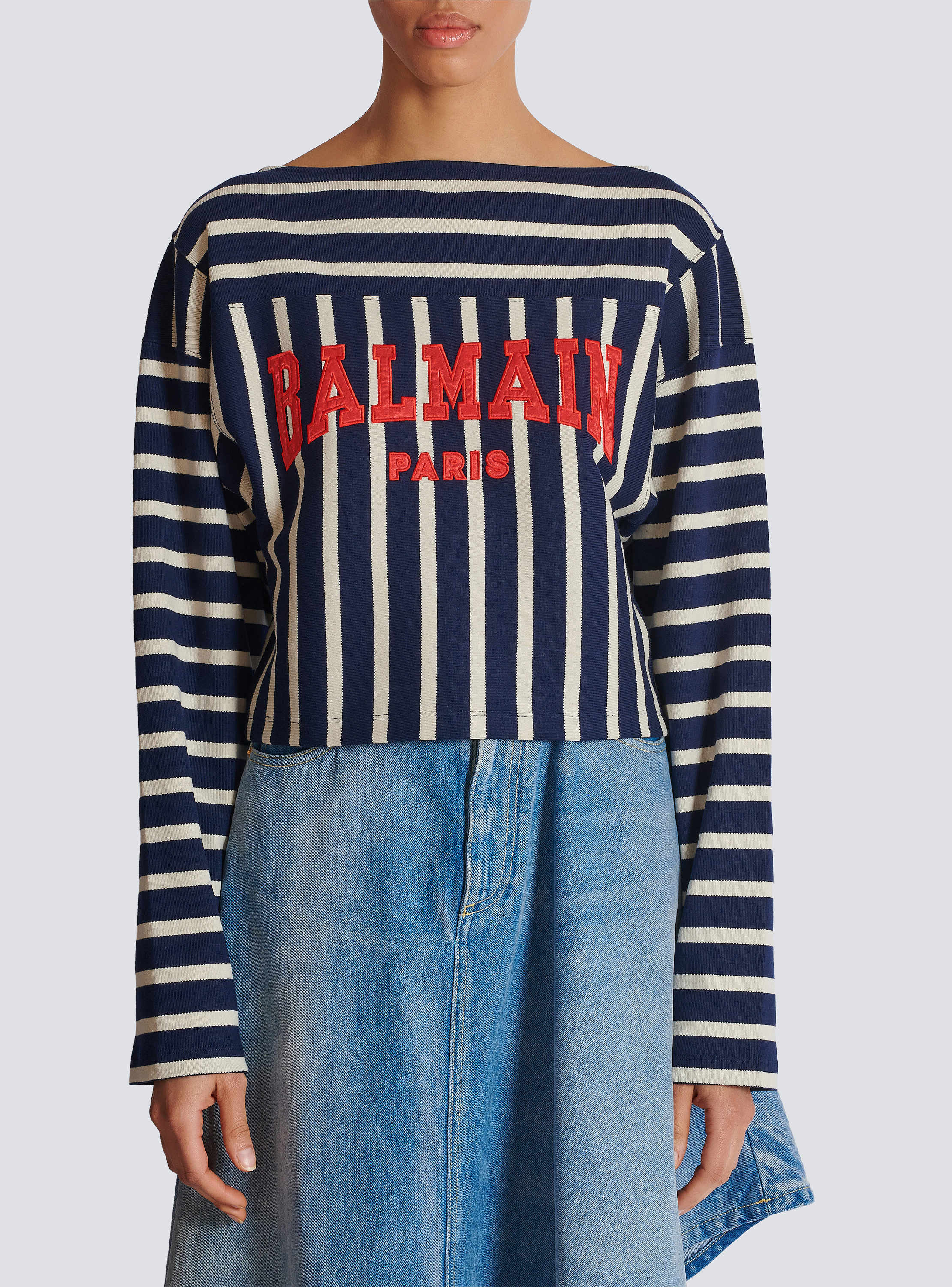 Striped Balmain Baseball top navy - Women | BALMAIN