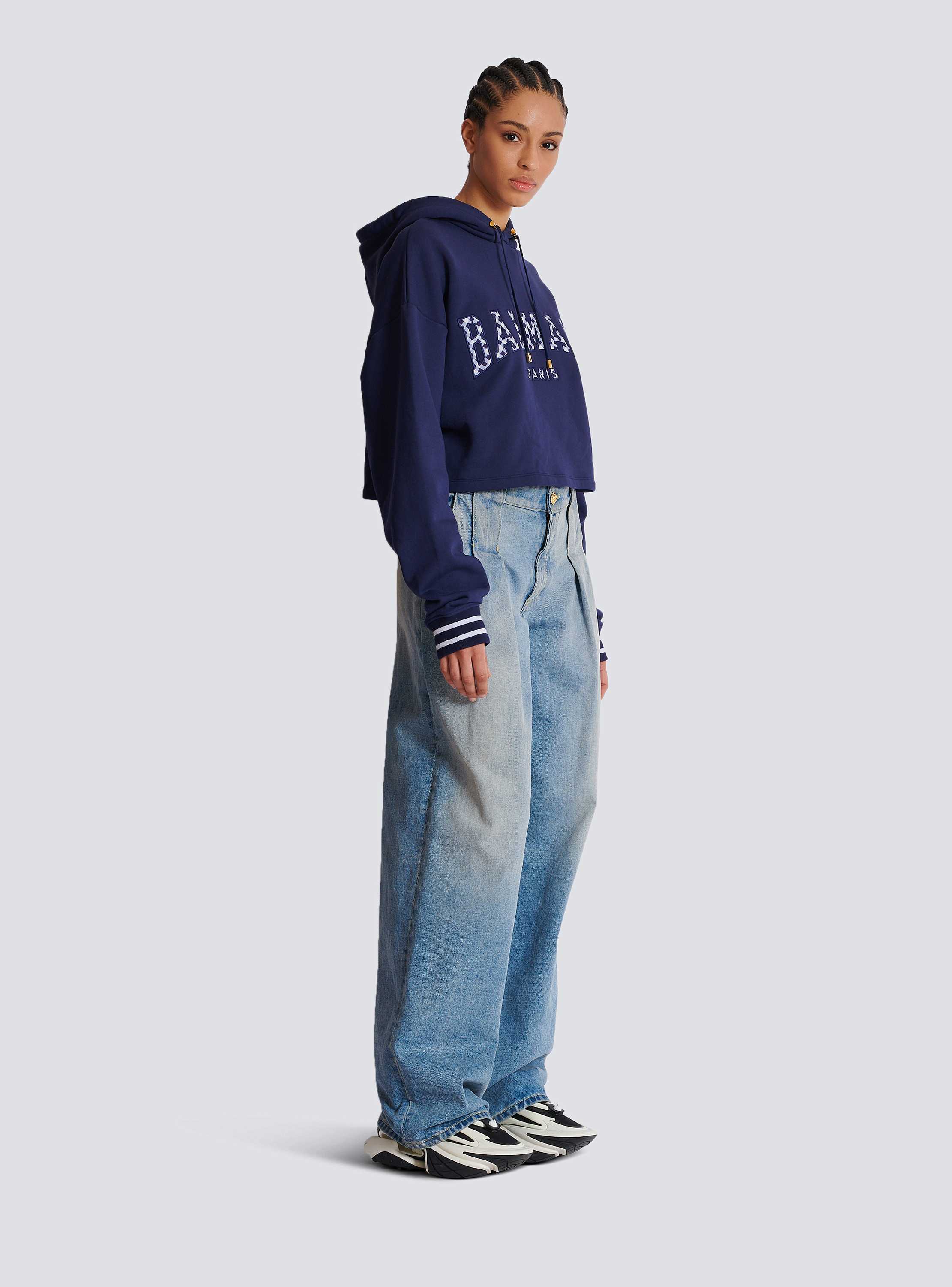Balmain Paris gingham hoodie navy navy - Women | BALMAIN