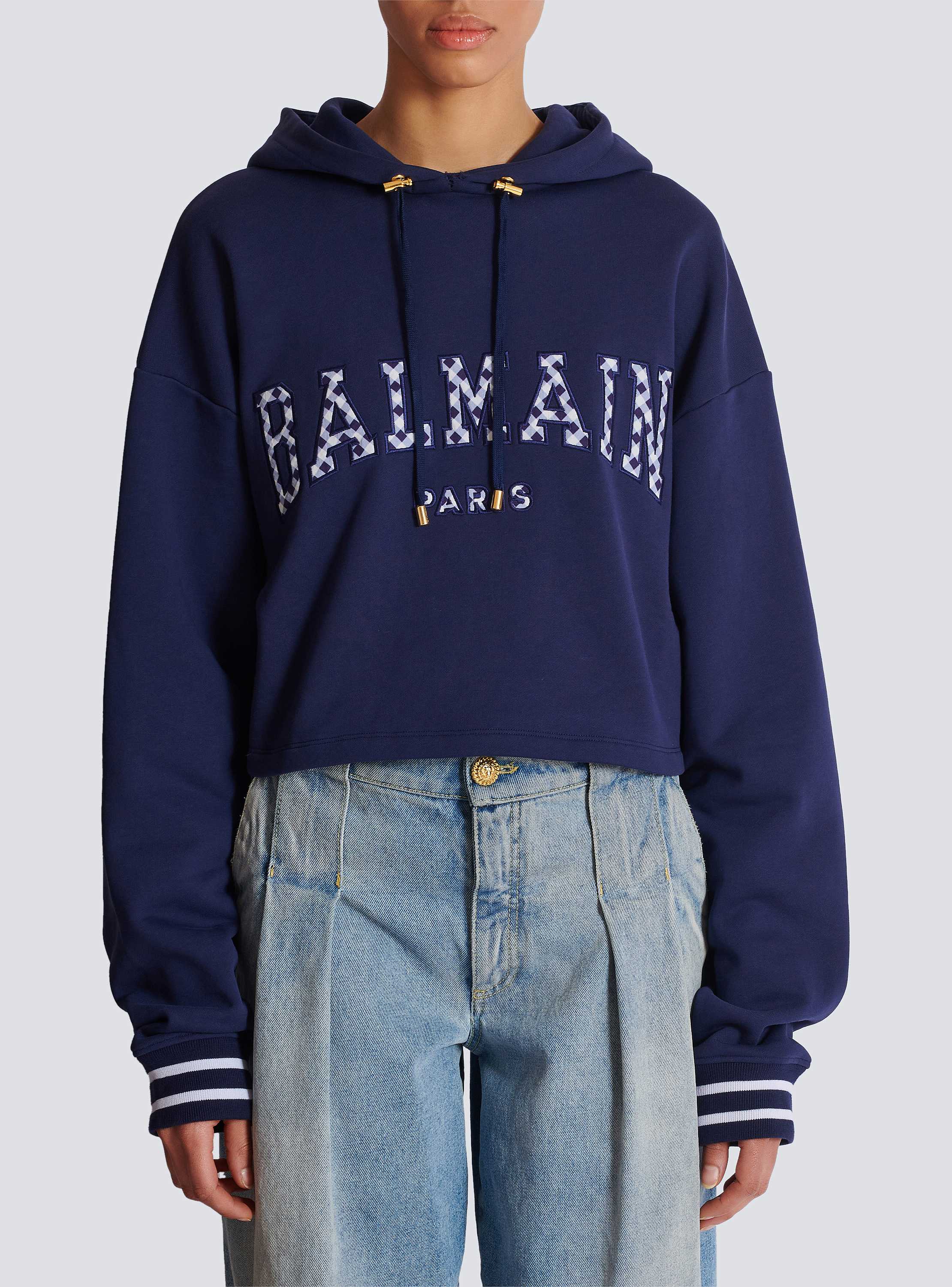 【送料&関税込】Balmain Logo Patch Drawstring Hoodie Embroidered Balmain Letter hoodie - Men | BALMAIN
